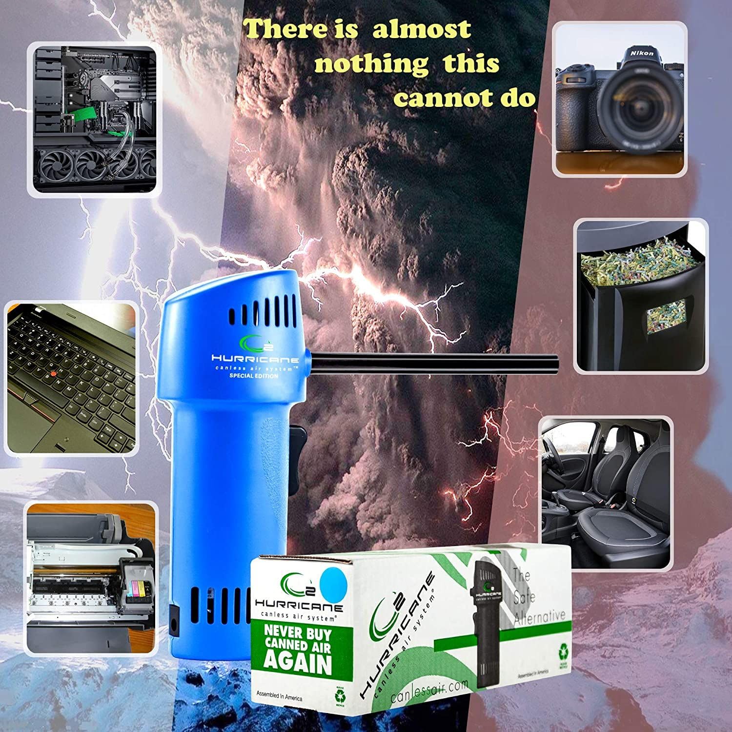 O2 Hurricane - Potente limpiador de aire comprimido inalámbrico de 200 MPH, mini ventilador eléctrico recargable para computadora, teclado, electrónica, limpieza de detalles de automóviles