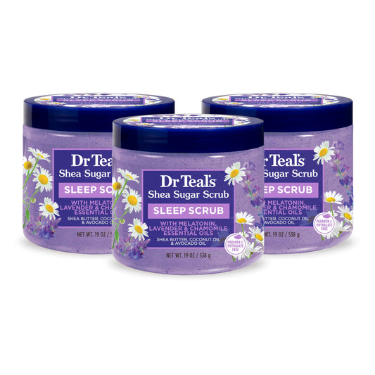 Dr Teal's Shea Sugar Body Scrub, Melatonin with Essential Oils, 19oz (Pack of 3) (Packaging May Vary)