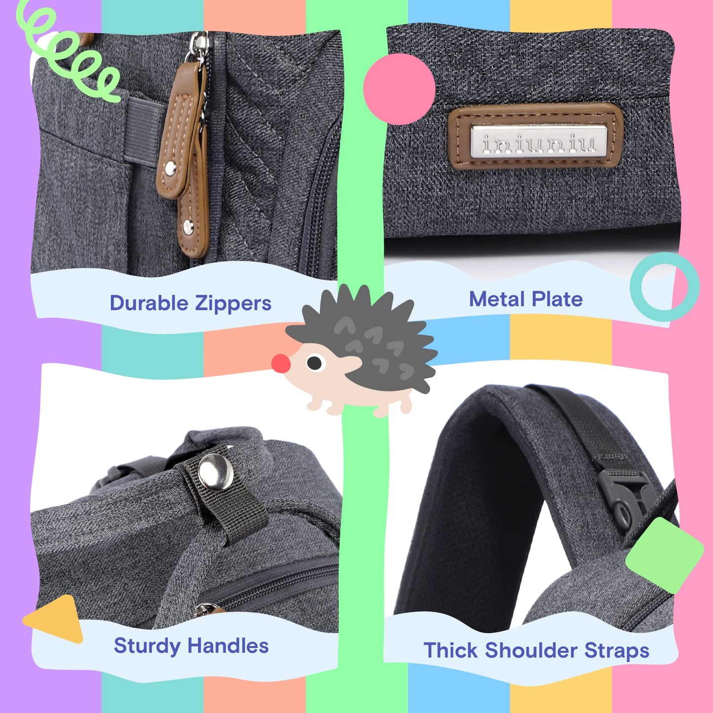 iniuniu - Mochila para pañales, kit 4 en 1, bolsas unisex grandes para bebés para niños y niñas, mochila impermeable de viaje con bolsa para pañales, almohadilla cambiante lavable, funda para chupete