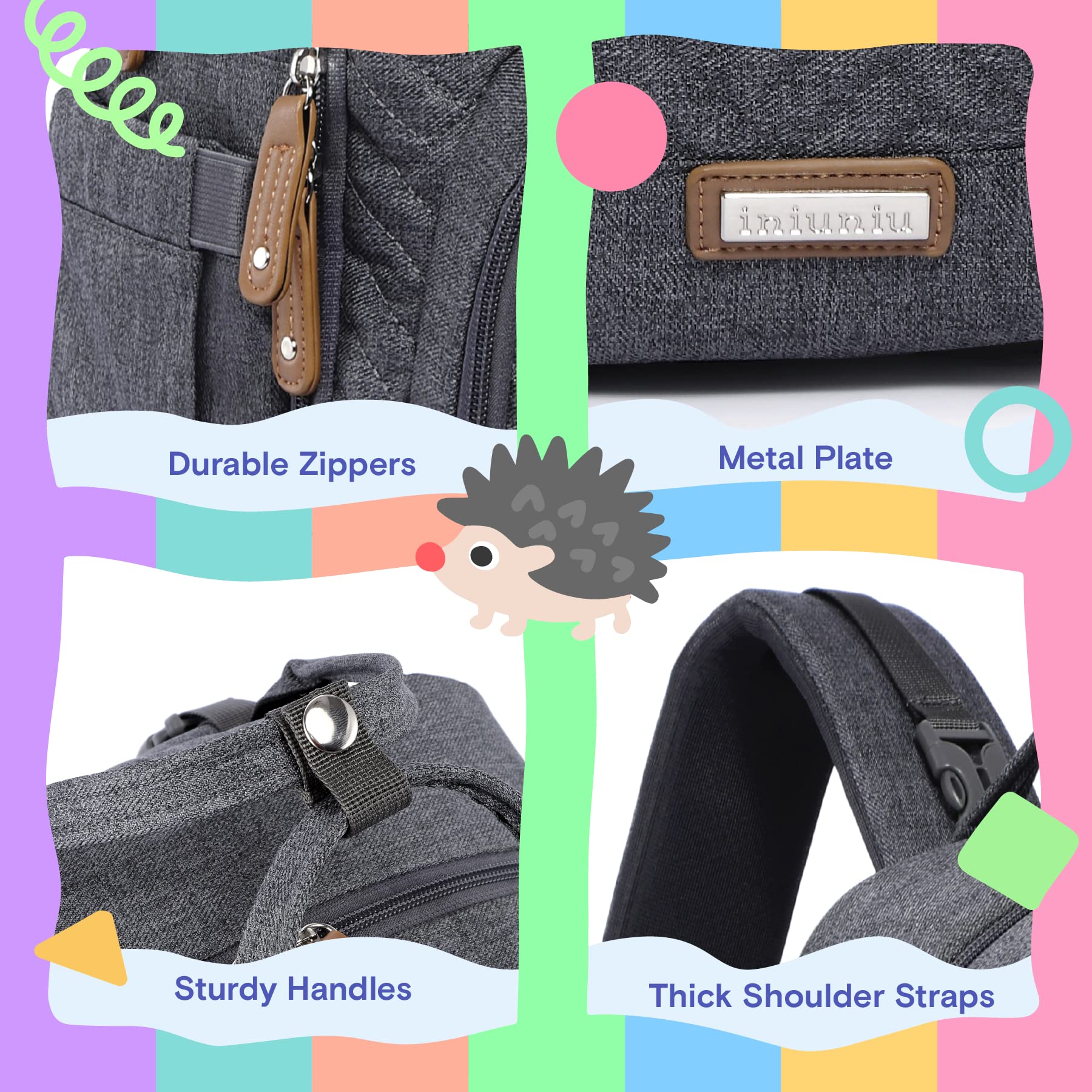 iniuniu - Mochila para pañales, kit 4 en 1, bolsas unisex grandes para bebés para niños y niñas, mochila impermeable de viaje con bolsa para pañales, almohadilla cambiante lavable, funda para chupete