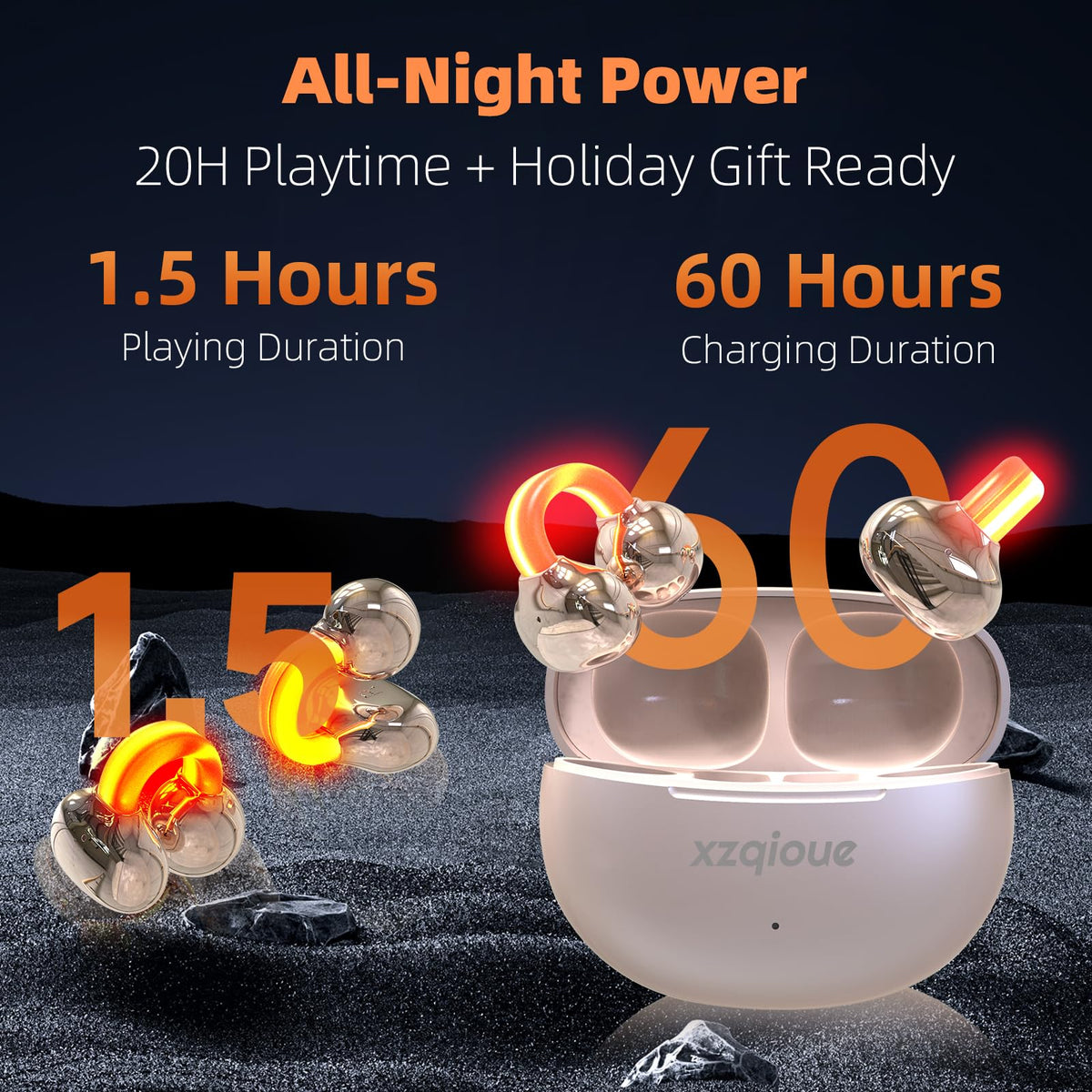 Auriculares Bluetooth xzqioue Brillantes con Clip Negro con Micrófono y 20 Horas de Juego para Deportes Nocturnos y Fiestas