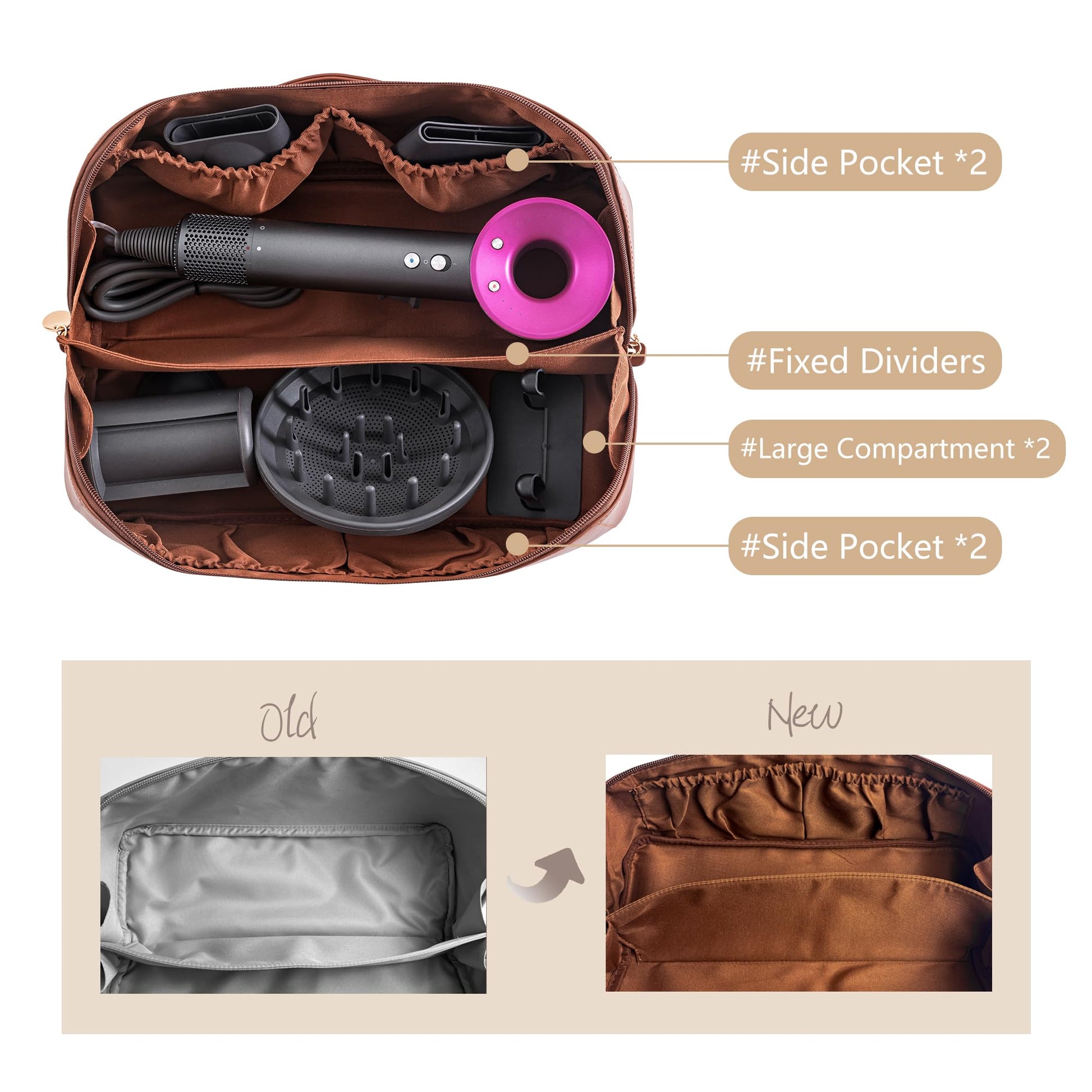 Linpr Estuche de Viaje Compatible con Dyson Airwrap Styler, Bolsa de Almacenamiento de Viaje Portátil para Secador de pelo, Estuche Organizador Impermeable para Shark Flexstyle (Marrón)