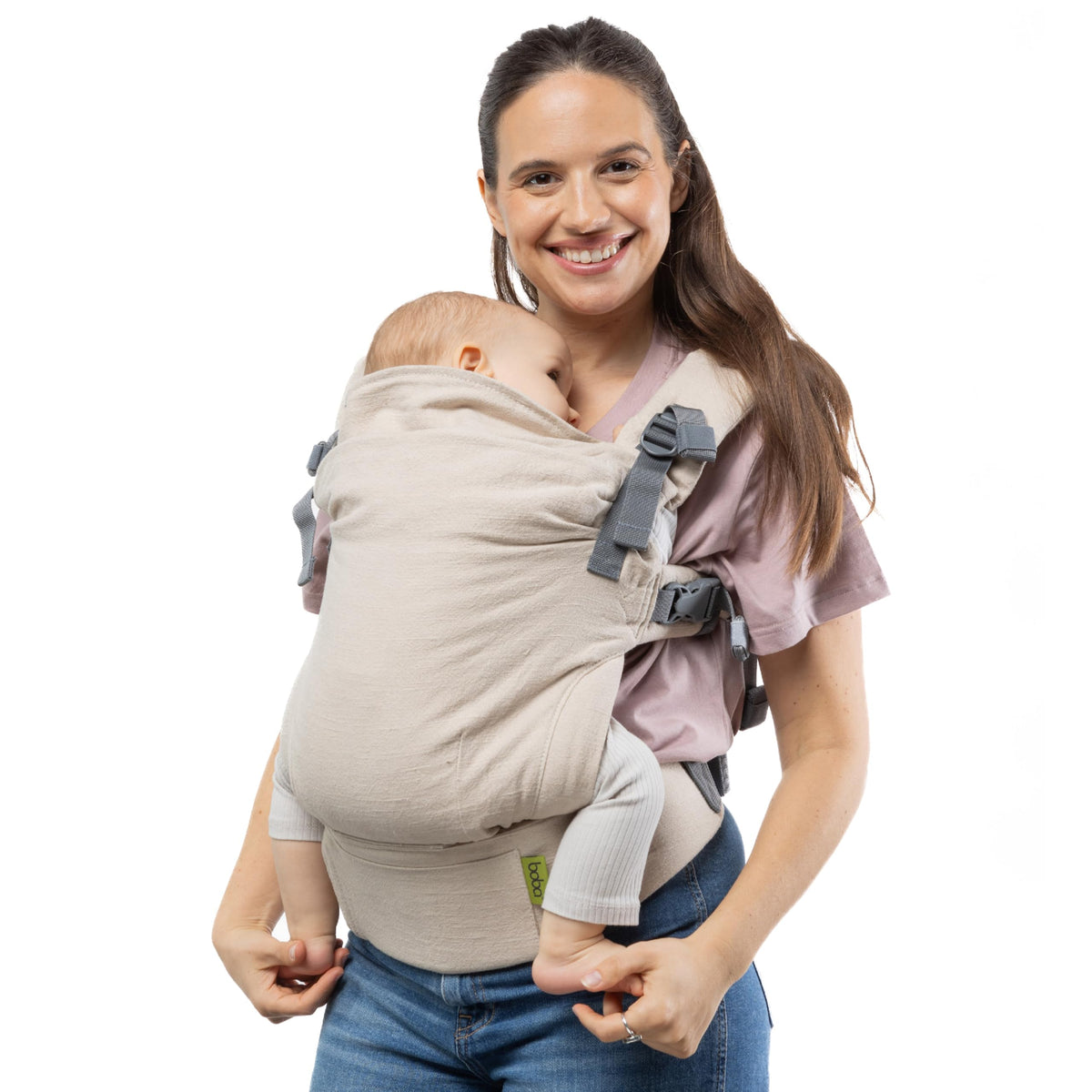 Portabebés Boba X para recién nacidos a niños pequeños - Mezcla de lino transpirable, certificado para cadera saludable, ligero, tamaño pequeño a grande 7-45 libras, portabebés microajustable desde
