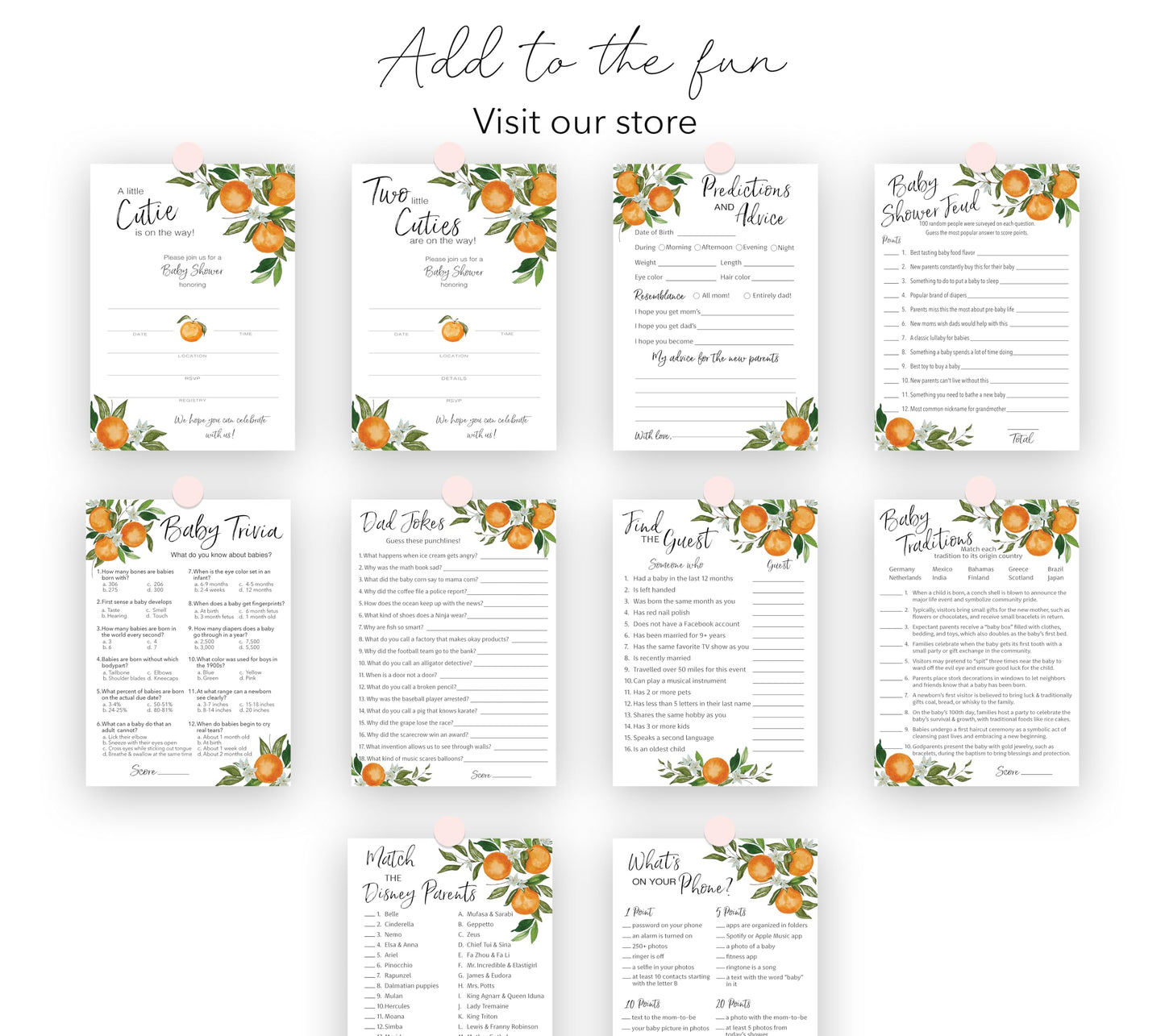 Tarjetas de predicción y consejos de A Little Cutie – Paquete de 25 – Invitaciones de baby shower con temática de naranja cítrico, deseos para nuevos padres, mamá y papá para ser mamá y papá, mensaje de ducha, recuerdo de actividad G350-PDAV