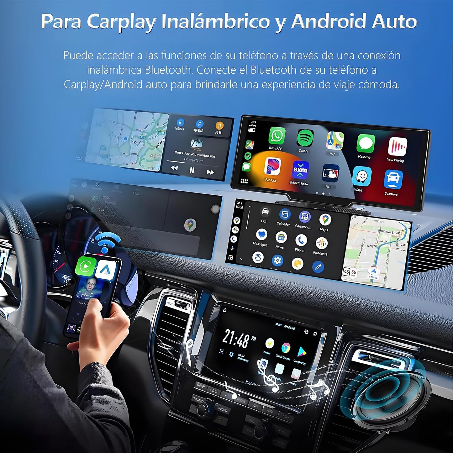 Autoestereos para Carro 10.26", Estéreo Inalámbrico para Coche, Pantalla para Auto, Compatible con CarPlay y Android Auto, Mirror Link, Cámara de Retroceso‌, GPS, FM, BT, WiFi