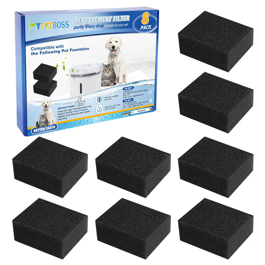 Paquete de 8 Esponjas Prefiltrantes MyfatBOSS Negro para Fuente de Agua de Gatos WF20/CF20 de 2L