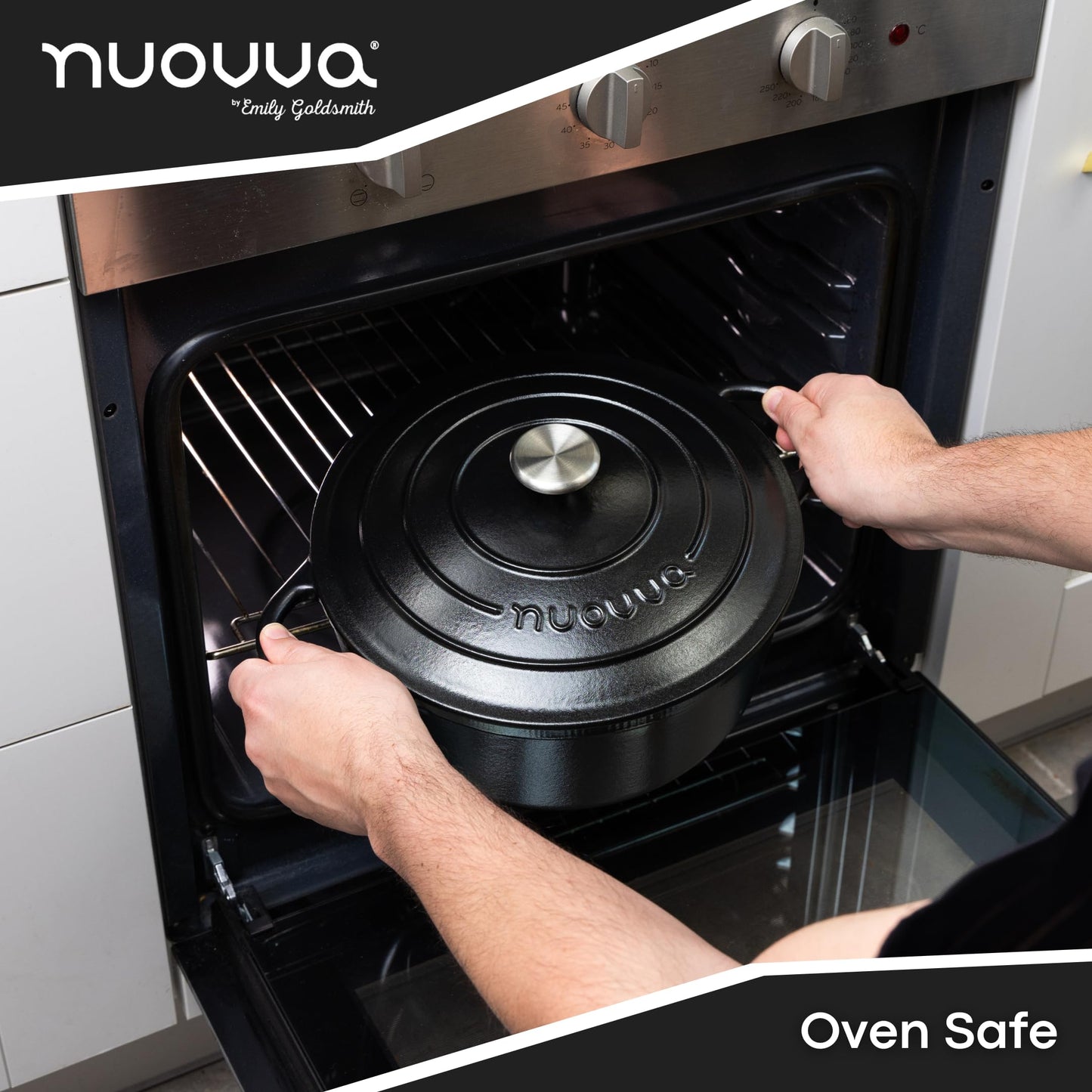 Nuovva - Horno holandés de hierro fundido con tapa - Cacerola esmaltada antiadherente - Utensilios de cocina resistente para horno holandés - Negro, 7.3 cuartos de galón, 30 cm