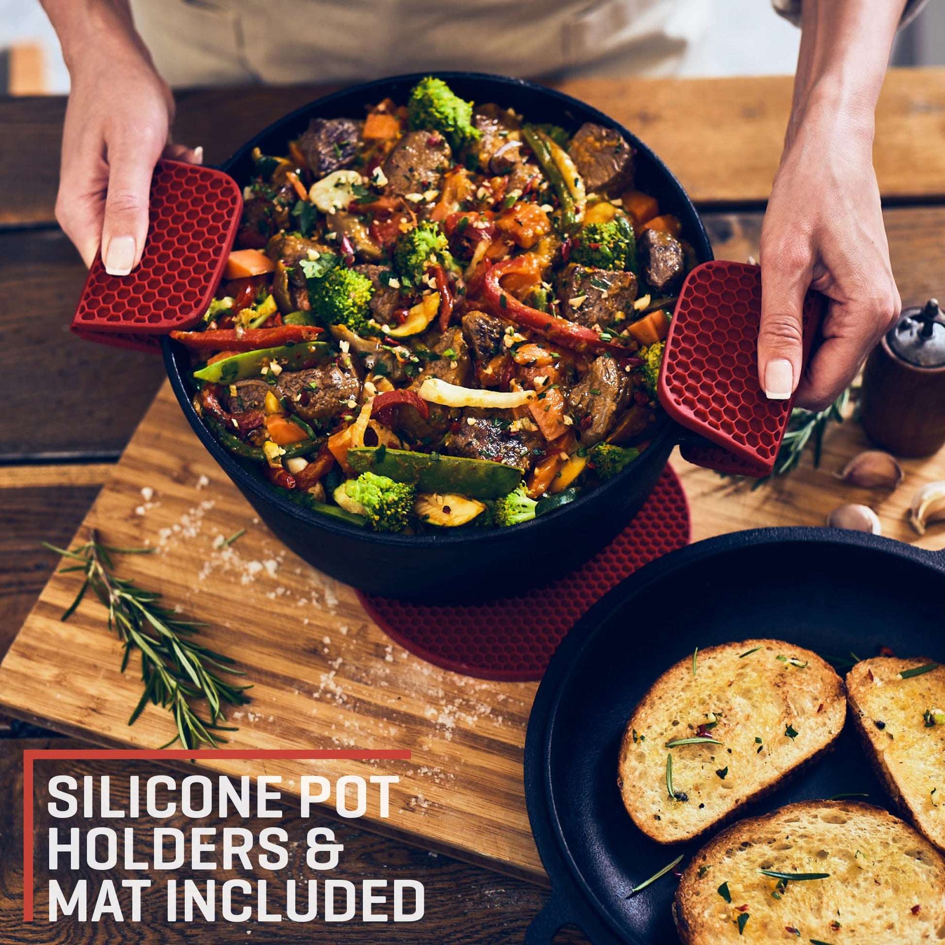 Uno Casa Olla holandesa de hierro fundido con tapa - Juego de cocina 2 en 1 presazonado con olla de 4,7 litros y sartén de 1,5 litros