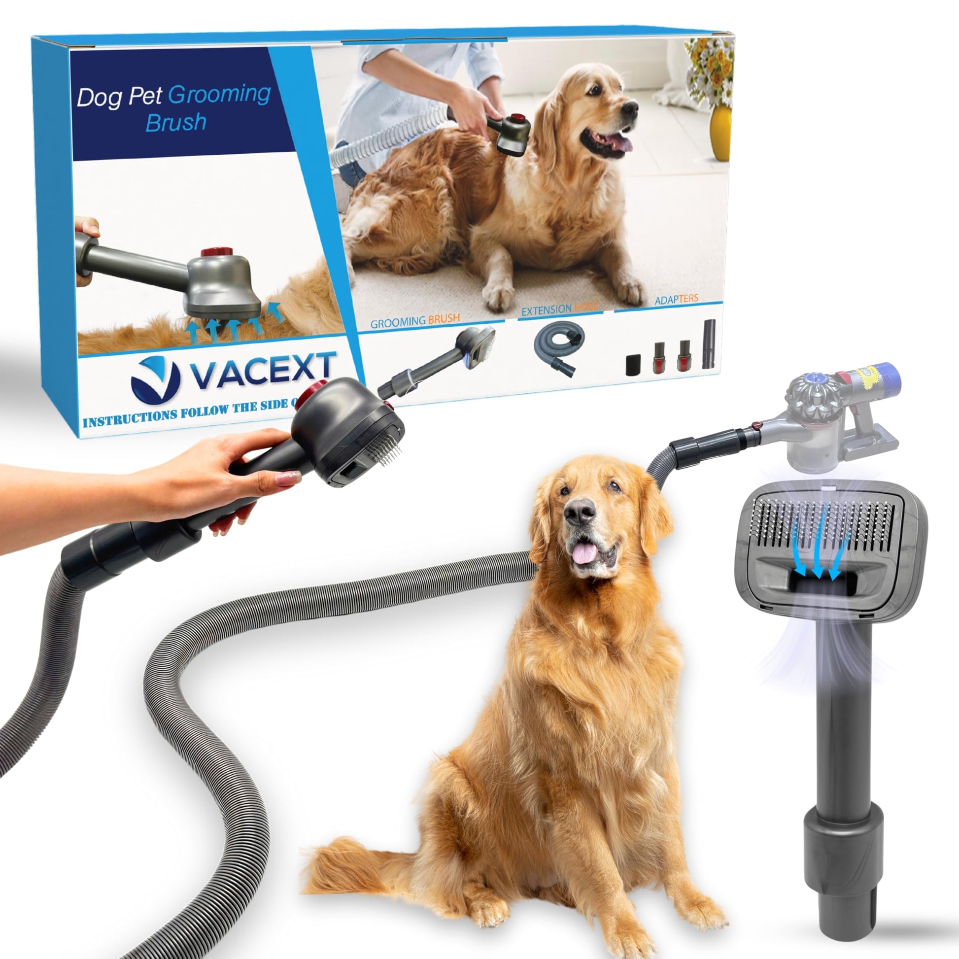 cepillo para polvo de aseo para mascotas y manguera de aspiradora de extensión compatible con Dyson V11, V10, V8, V7, V6, con adaptador convertidor de liberación rápida, accesorio para herramientas de novio