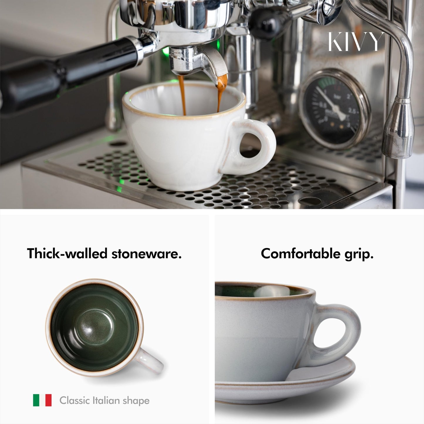 KIVY - Tazas de capuchino [4 x 8 onzas] - Juego de tazas de capuchino de gres de pared gruesa para arte latte - Tazas de latte - Juego de tazas de café - Tazas de café pequeñas - Taza de arte latte -