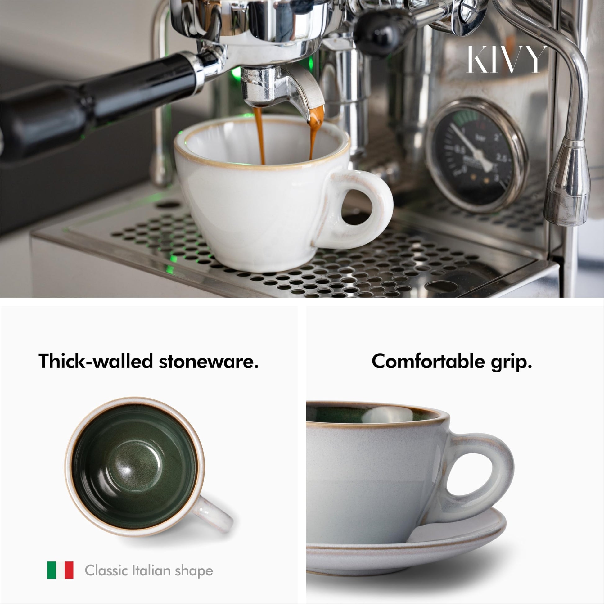 KIVY - Tazas de capuchino [4 x 8 onzas] - Juego de tazas de capuchino de gres de pared gruesa para arte latte - Tazas de latte - Juego de tazas de café - Tazas de café pequeñas - Taza de arte latte -