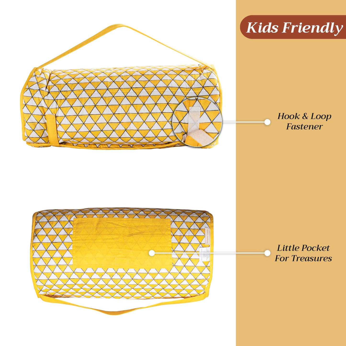 Maison d' Hermine - Tapete de siesta con almohada y manta reutilizables de 55 x 27 x 1.5 pulgadas, para niños y niñas, tapete de dormir con correas de transporte, tela de algodón y relleno de