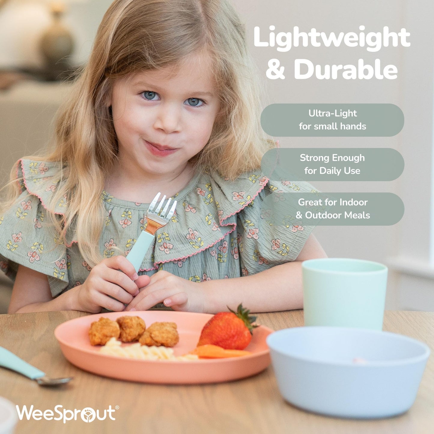 WeeSprout - Juego de 4 tazas de bambú para niños pequeños (10 fl oz), paquete de tazas orgánicas y no plásticas para niños pequeños, niños grandes o bebés, natural