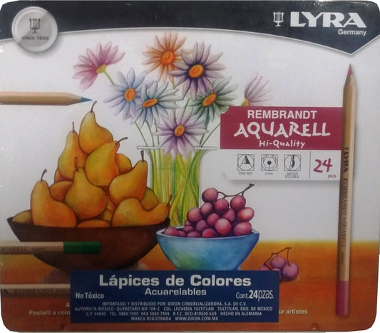 LYRA Rembrandt lápices de color acuarelable estuche metálico con 24 colores, empaque puede variar