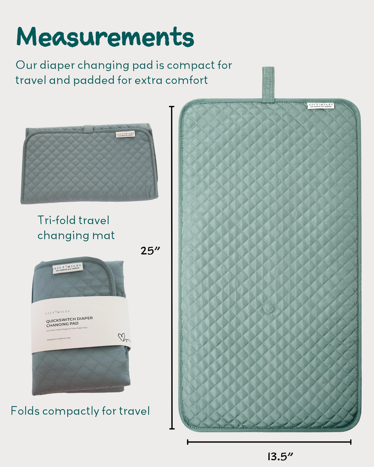 Lily Miles - Cambiador portátil para bebé, cambiador de pañales con cierres magnéticos, almohadilla de viaje para bolsa de pañales, esencial para bebé, tapete lavable e impermeable (verde sauce