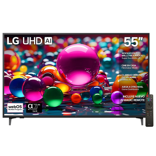 Pantalla 55 Pulgadas LG UHD AI UA7550 4K Smart TV 2025 55UA7550PSA | Sistema Operativo webOS | Identificación de Voz AI | HGIG Mode | LG Channels | Sport Alert | HDR10 | Control Magic Remote AI