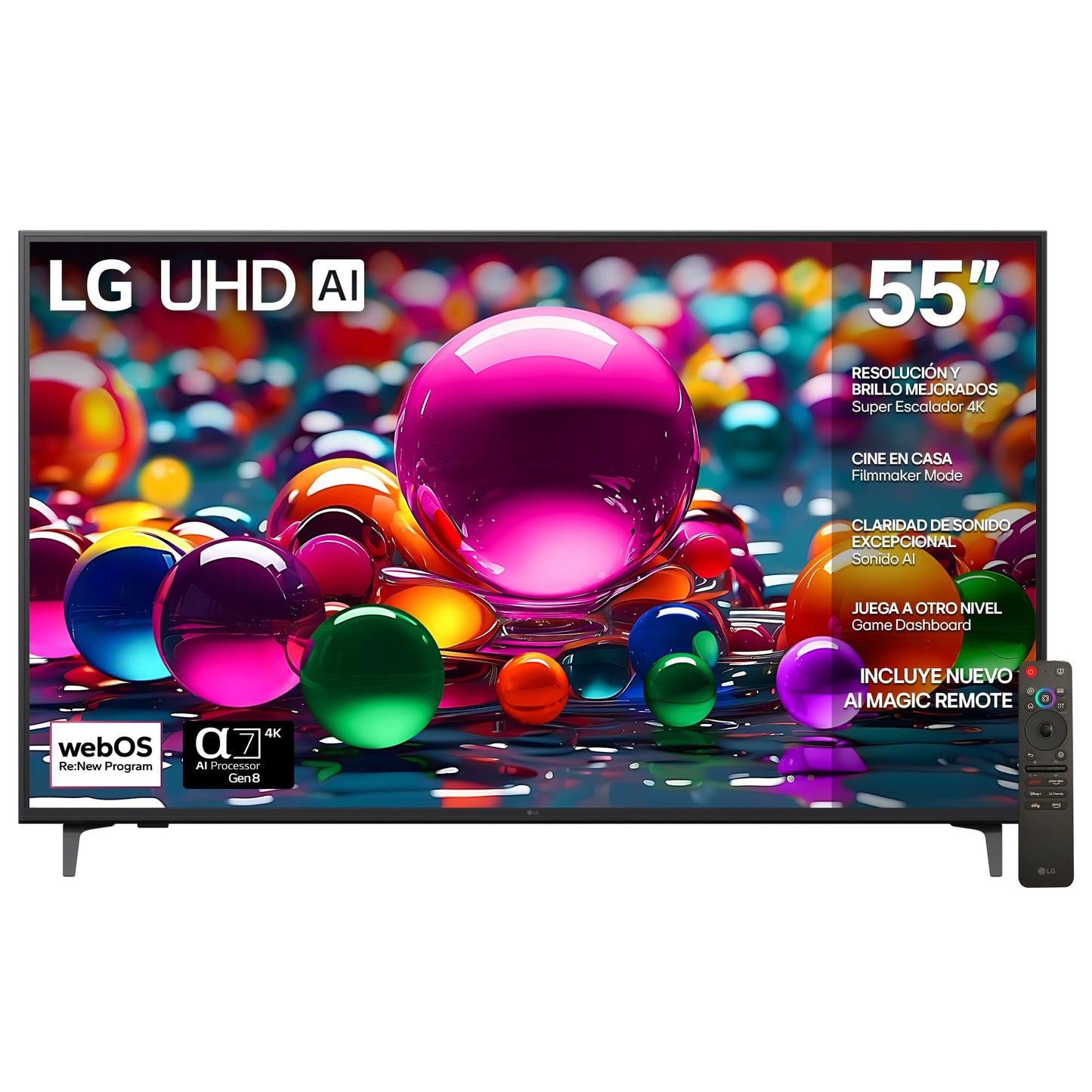 LG Pantalla 55 Pulgadas UHD AI UA7550 4K Smart TV 2025 55UA7550PSA | Sistema Operativo webOS | Identificación de Voz AI | HGIG Mode Channels | Sport Alert | HDR10 | Control Magic Remote AI