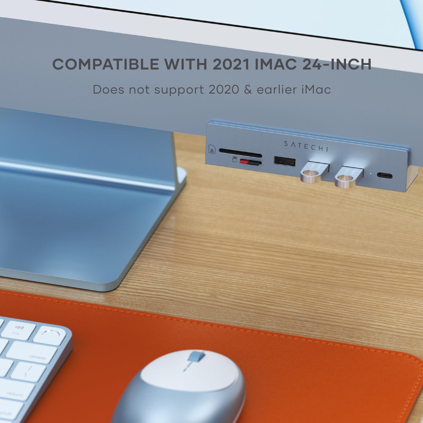 Hub USB C Satechi Plata con Puerto de Datos y Lector de Tarjetas para Apple Studio Display y iMac M1 24" 2021