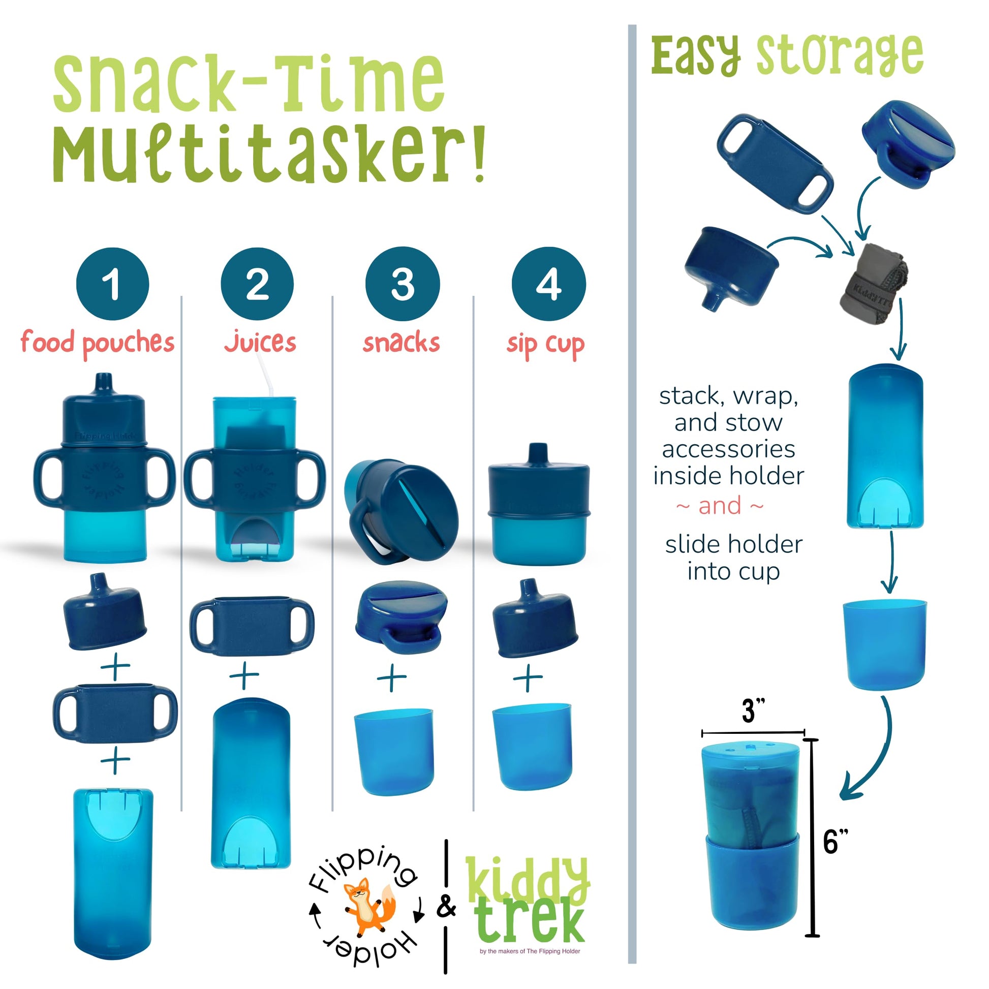 Soporte giratorio 4 en 1 para sorbos y aperitivos – Soporte para bolsa de comida de viaje, soporte para caja de jugo, taza de aperitivos y sorbos para bebés, niños pequeños y niños