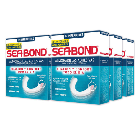 Kit Almohadilla Adhesiva para Dentaduras Postizas Inferiores Sea-Bond 6 Pack 12 Piezas Cada Una