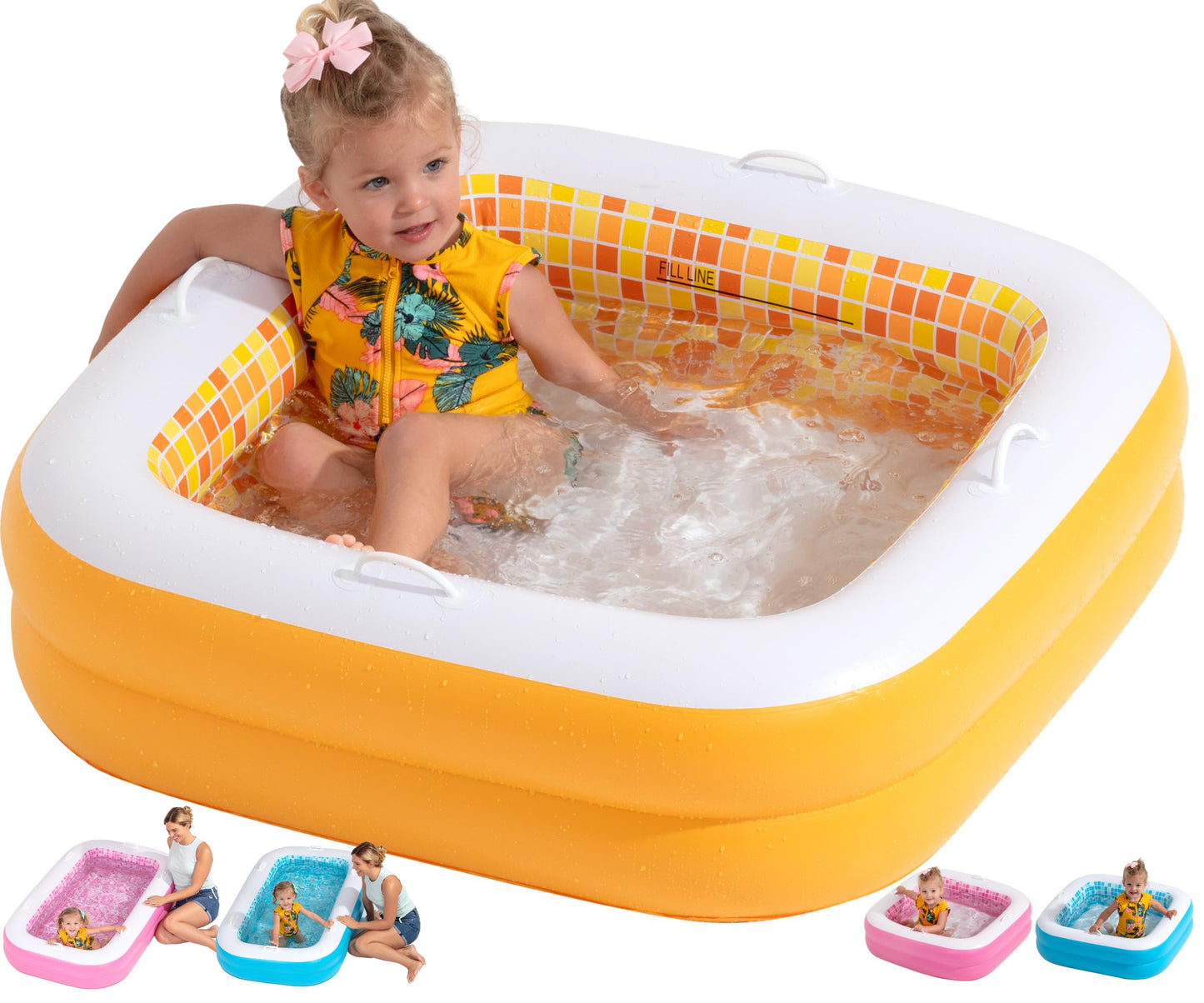 Piscina Inflable para Bebés y Niños Pequeños Segura para la Piel Pequeña Cuadrada con Piso Acolchado y Drenaje