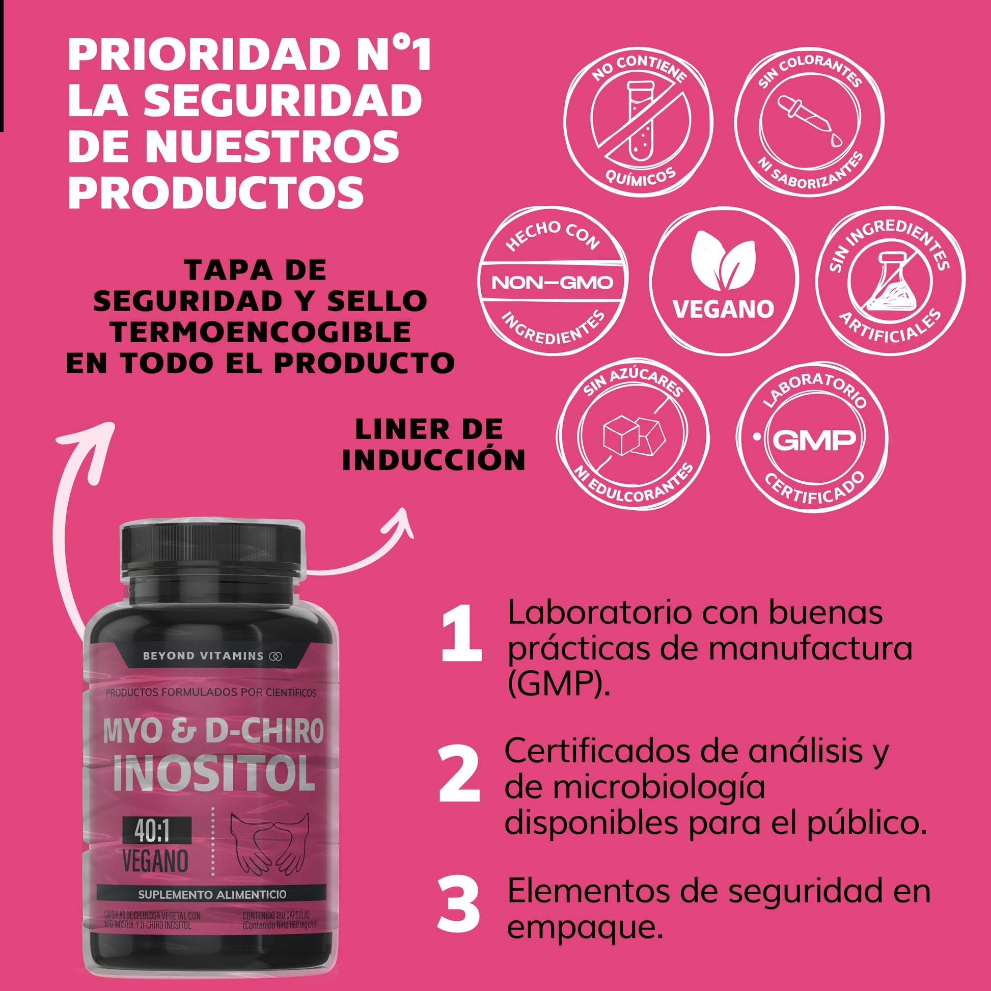 Inositol 40:1 | Myo y D-Chiro Inositol Puro | 180 cápsulas | Vitaminas para mujer | Suplemento Alimenticio Beyond Vitamins | Vegano | 180 caps