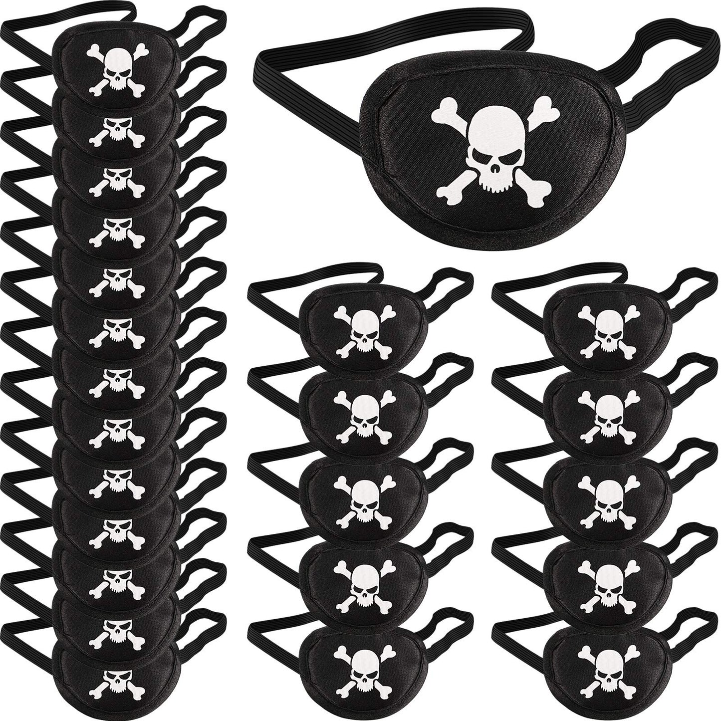 Chinco 24 Piezas Parches para Ojos de Piratas Parches Negros de Calavera con Un Solo Ojo Máscaras de Seda de Capitán Pirata para Adultos Fiesta Temática de Halloween y Navidad