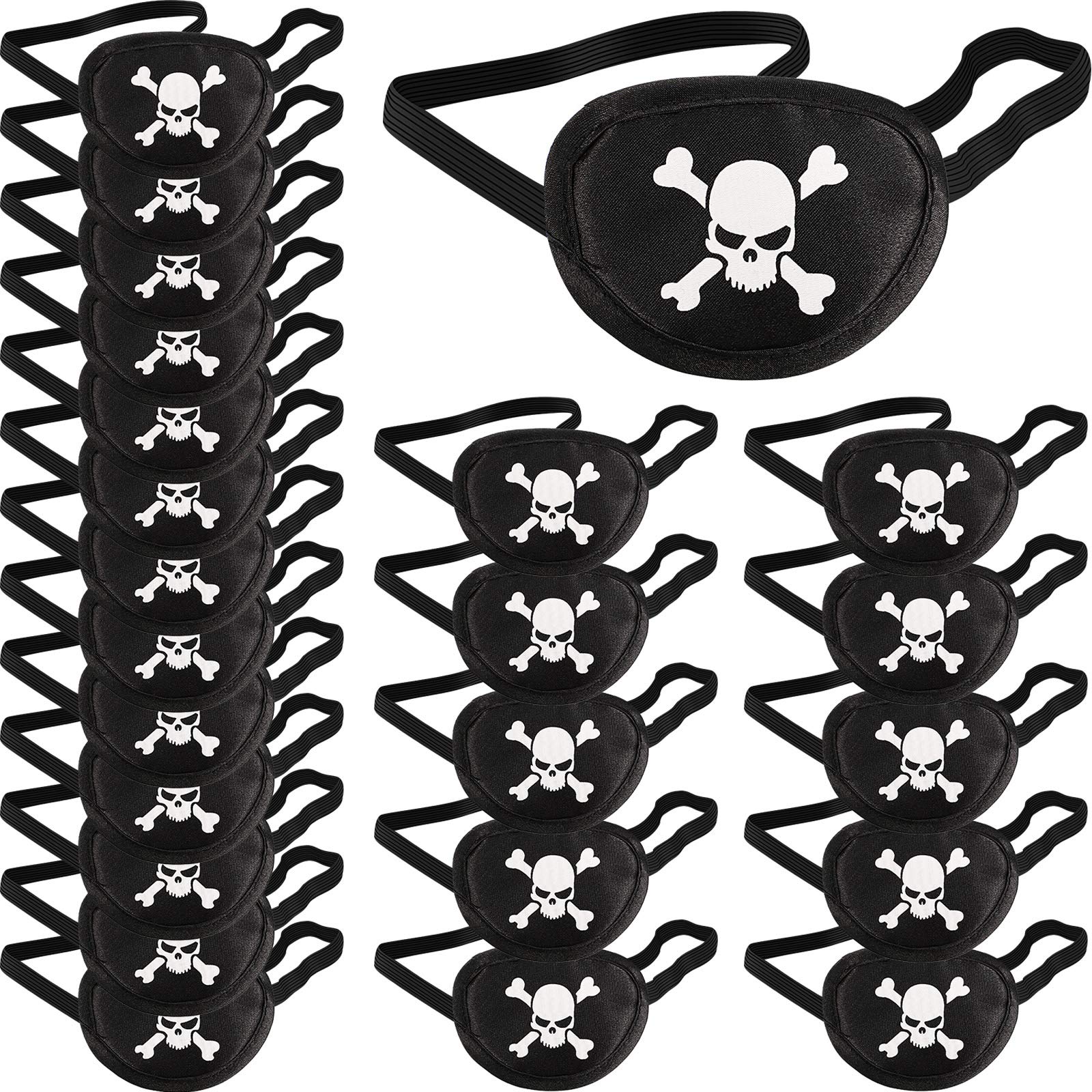 Chinco 24 Piezas Parches para Ojos de Piratas Parches Negros de Calavera con Un Solo Ojo Máscaras de Seda de Capitán Pirata para Adultos Fiesta Temática de Halloween y Navidad