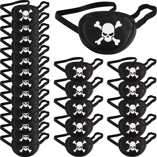 Chinco 24 Piezas Parches para Ojos de Piratas Parches Negros de Calavera con Un Solo Ojo Máscaras de Seda de Capitán Pirata para Adultos Fiesta Temática de Halloween y Navidad