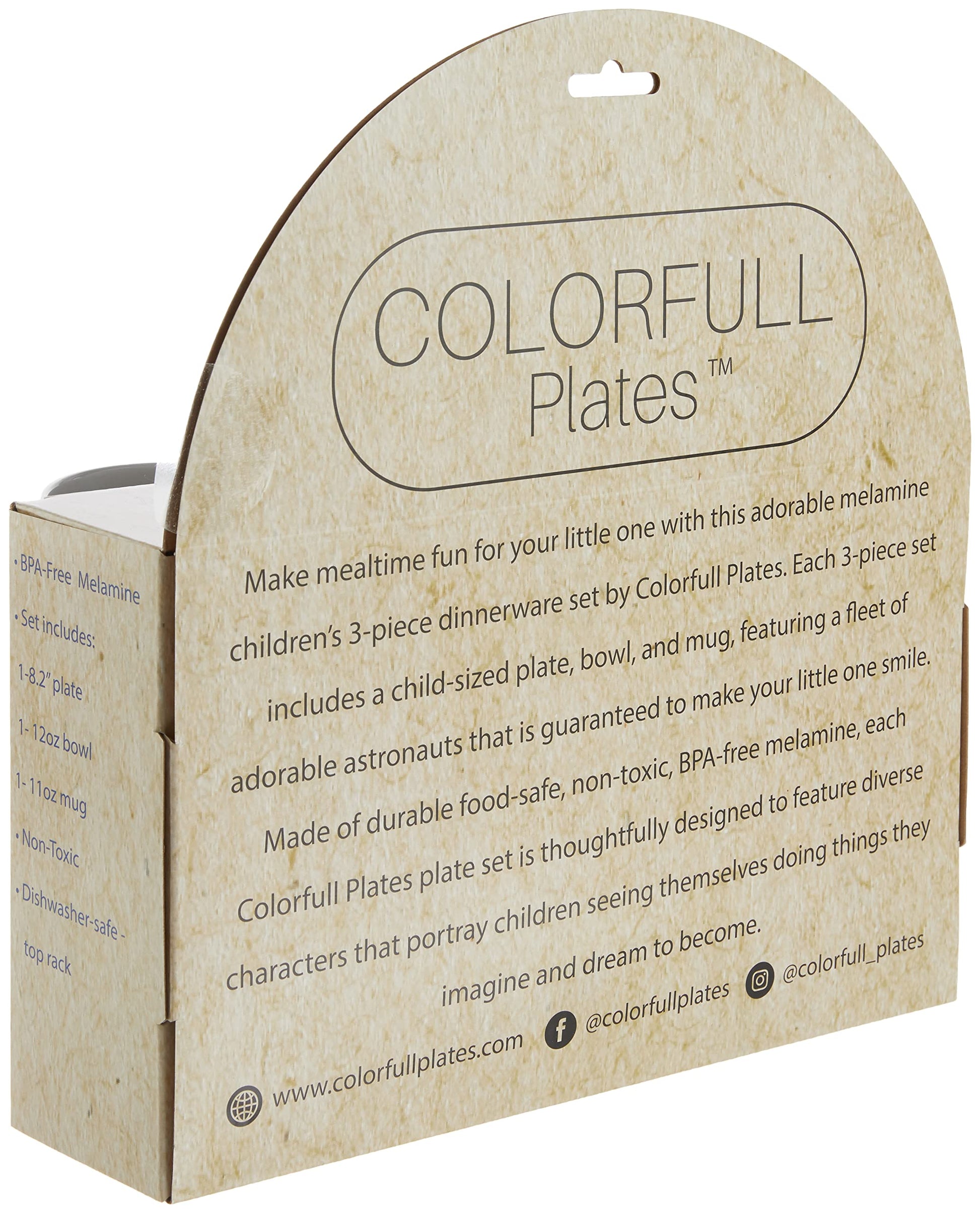 Colorfull Plates Juego de vajilla para niños, astronauta y temática espacial (plato de comida, cuenco y taza) regalo para niños y bebés