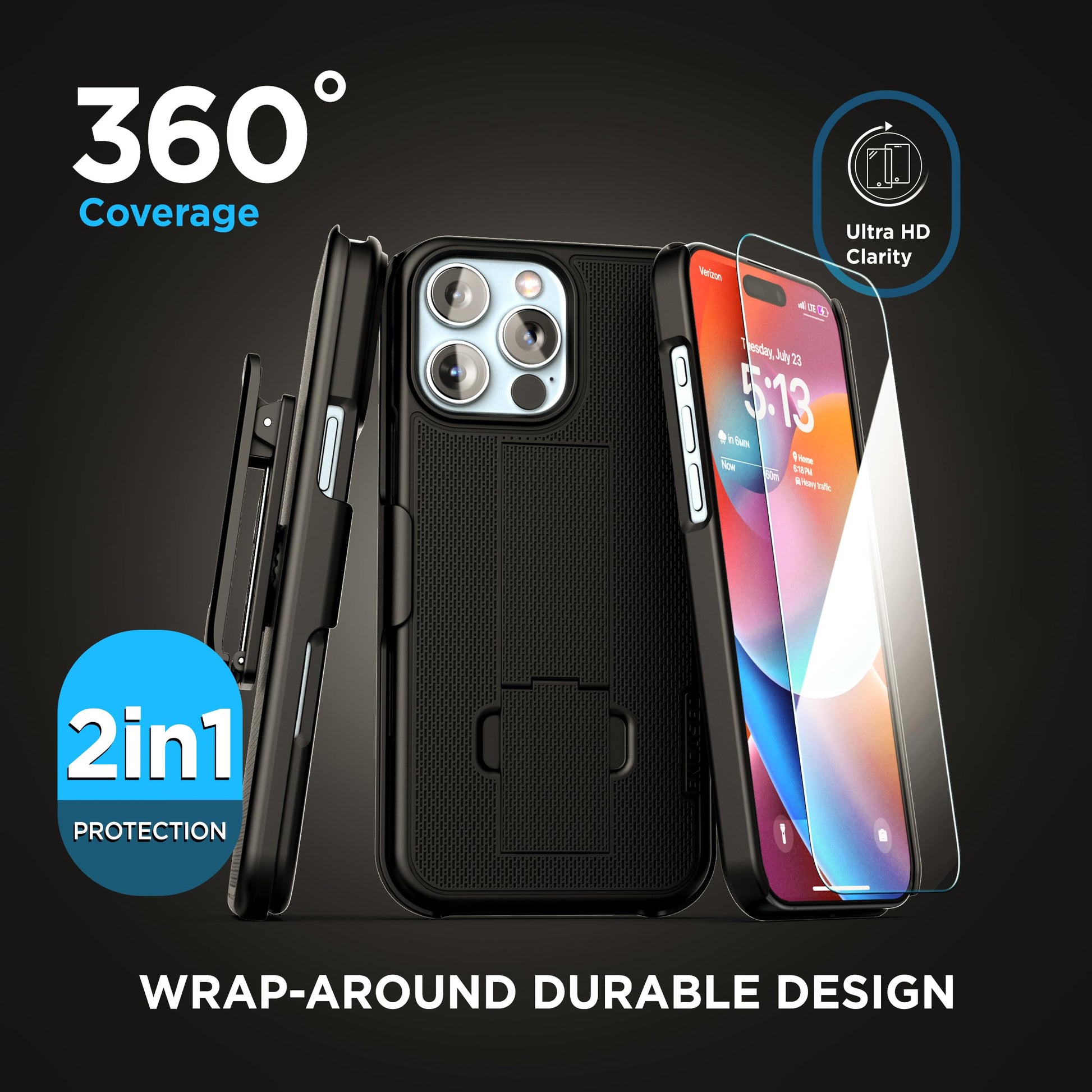 Funda con Clip de Cinturón ENCASED iPhone 16 Pro MAX con Protector de Pantalla Vidrio Templado DuraClip Series