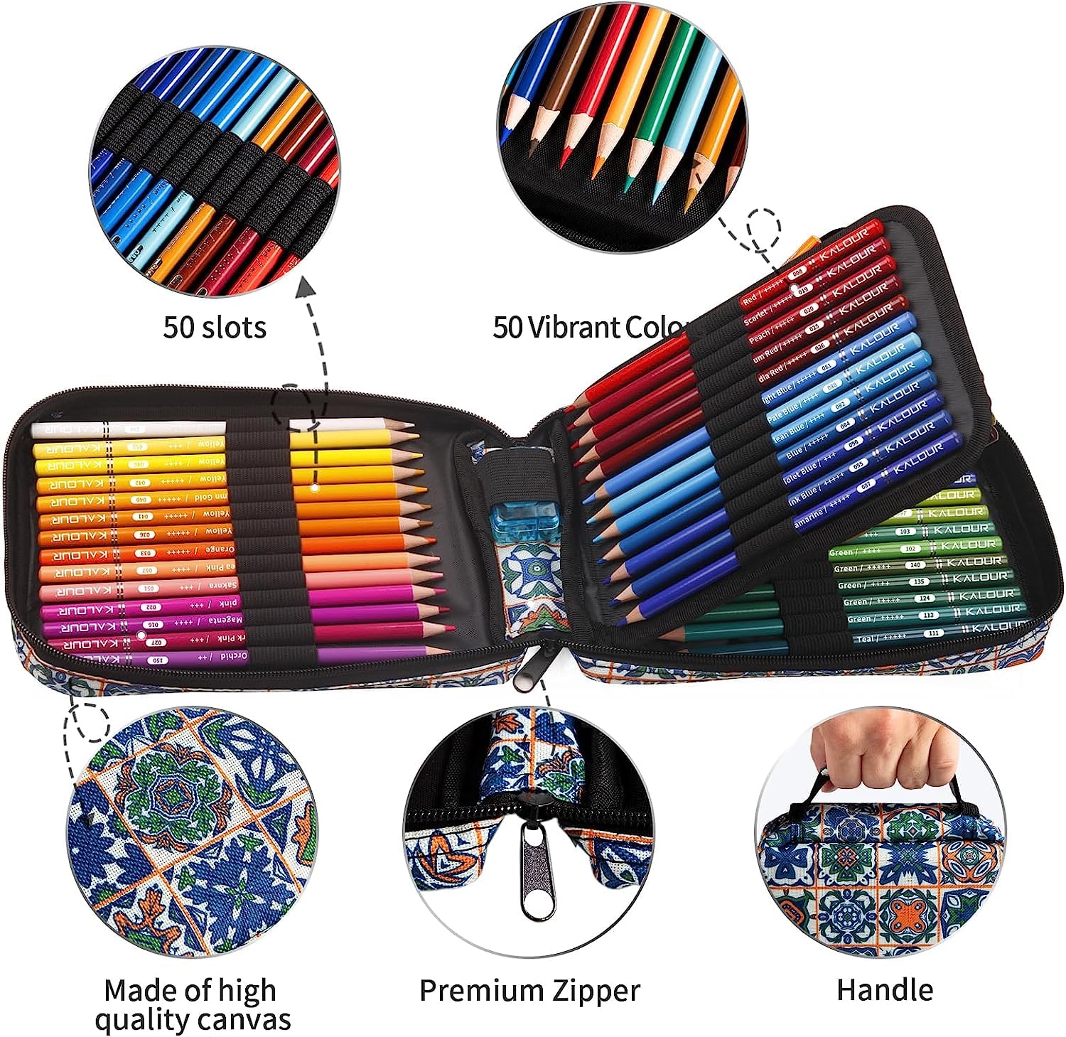 Lápices de Colores, Juego Profesional Lápices de colores de 50 Colores, Núcleos a Base de Cera Suave Numerados, Para Dibujar, Dibujar, Sombrear y Colorear