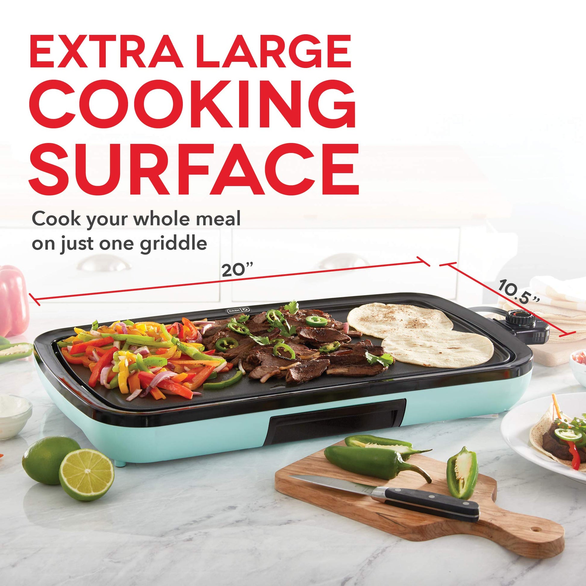 DASH DEG200GBAQ01 Everyday Electric Griddle, 19.75” x 9.5”, Aqua