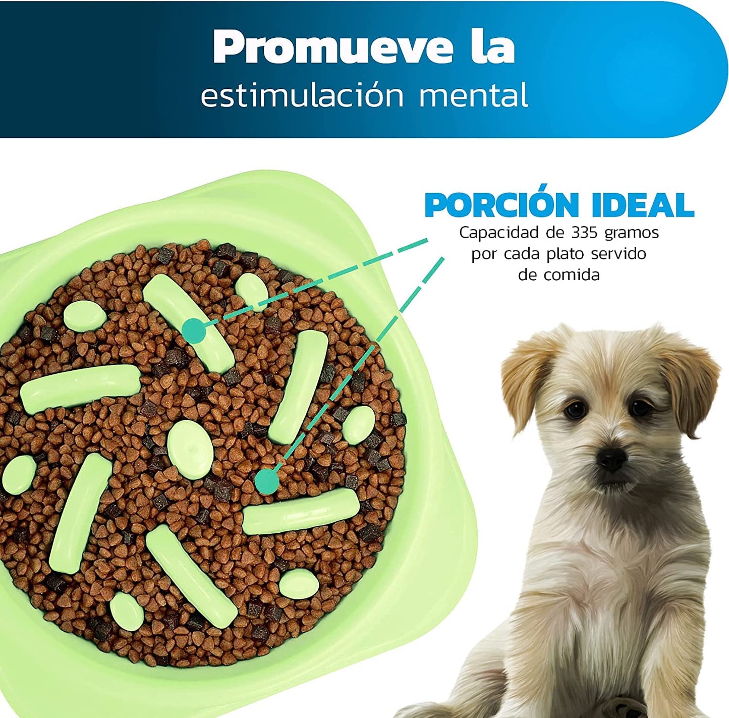 Bluelander Plato para Perro con Alimentación Lenta para Todo Tipo de Razas y Tamaños, Antideslizante, Evita Asfixia e Hinchazón, No Tóxico, Diseño Divertido, Ecológico y Fácil de Lavar (Verde)