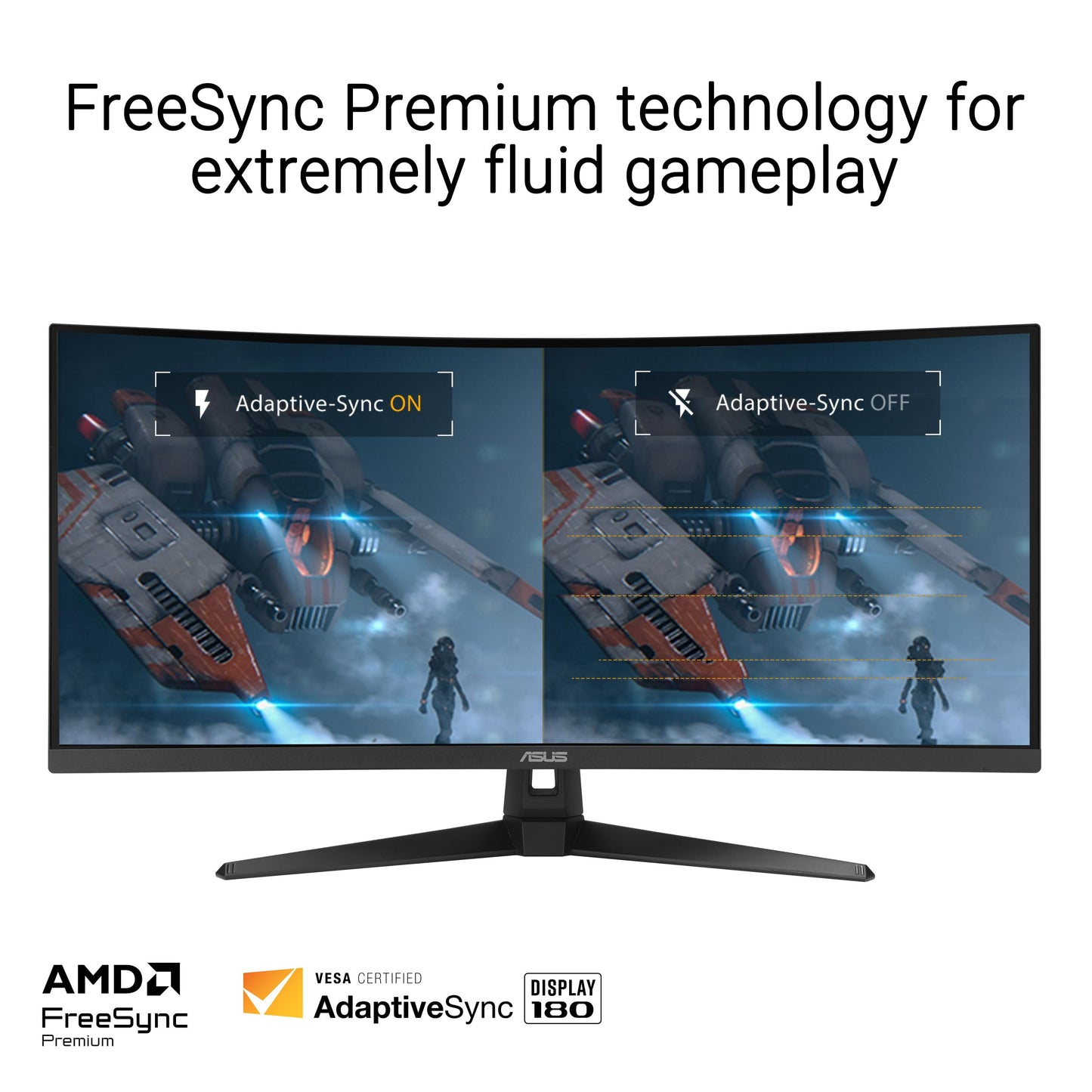 ASUS TUF Gaming Monitor curvado ultra ancho de 34 pulgadas (VG34VQ3B) – 21:9 QHD (3440 x 1440), 180Hz, 1ms, Extreme Low Motion Blur Sync, FreeSync Premium, altavoz, 90% DCI-P3, centro DisplayWidget