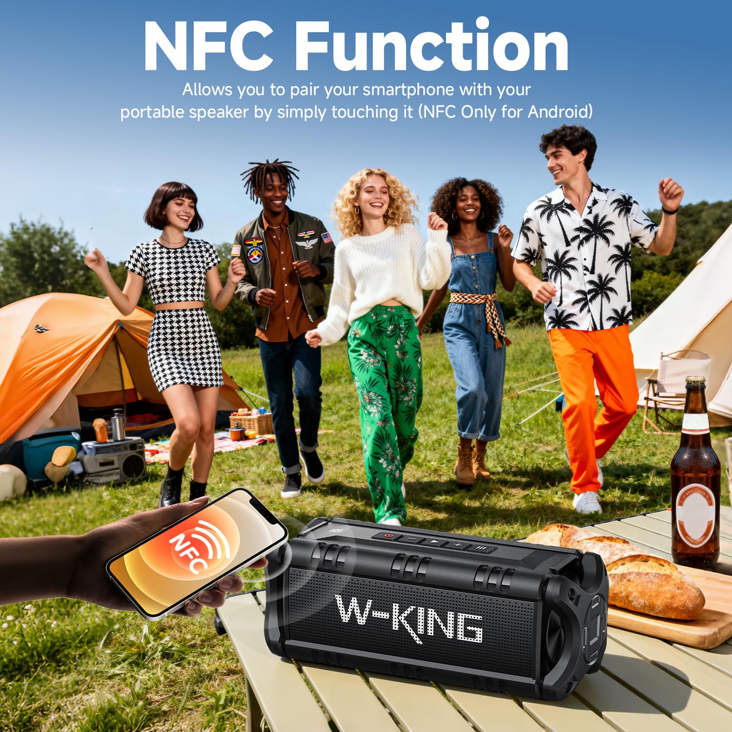 W-KING Altavoz Bluetooth Potente 90W con Graves Profundos, IPX6 Impermeable, Bocina Boombox Grande para Exteriores, Altavoz portáti Inalámbrico, Subwoofer, 24 Horas, Banco de Energía,TF, NFC, AUX, EQ