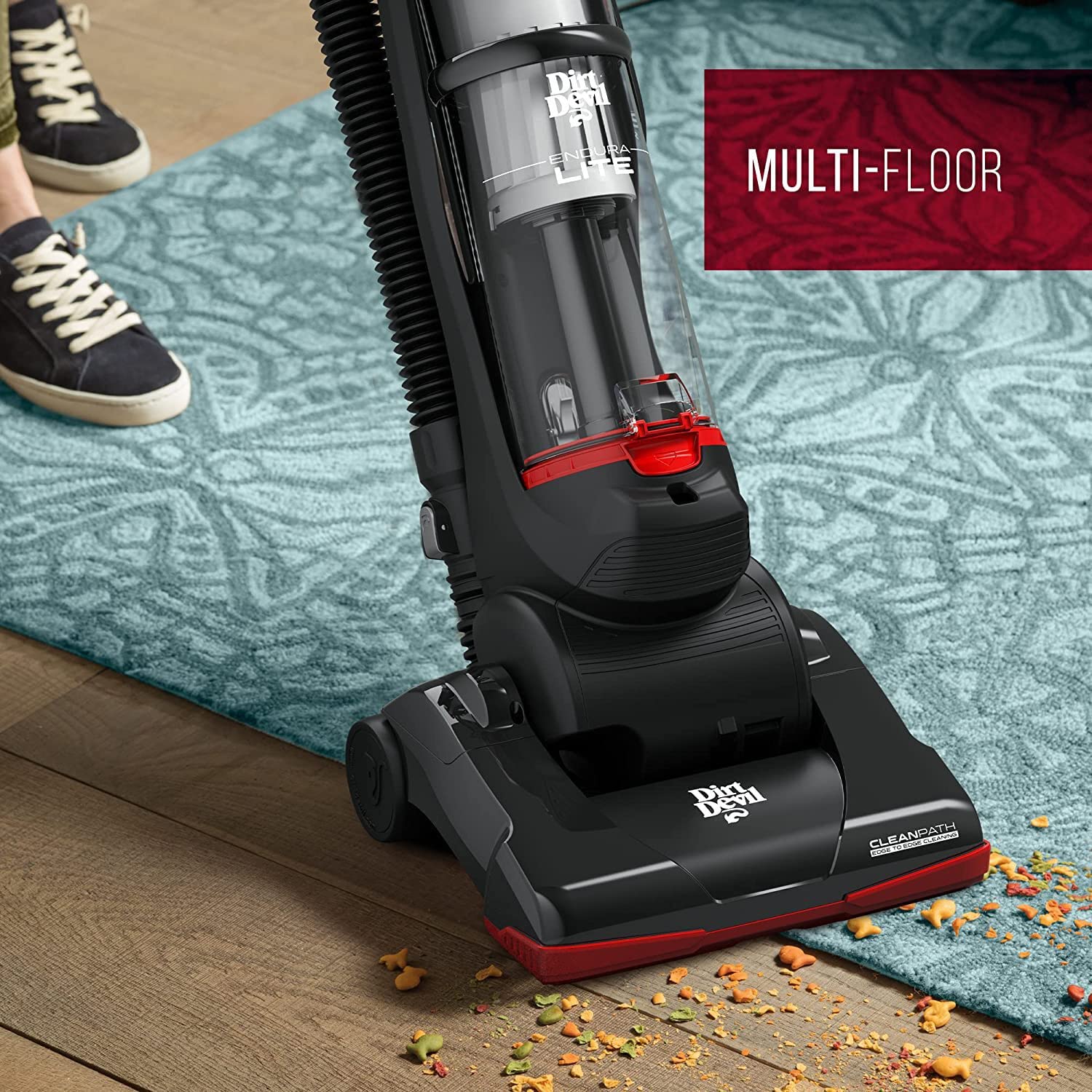 Dirt Devil Endura Lite Aspiradora Vertical sin Bolsa para alfombras y Suelos Duros, Potente, Ligera, con Cable para Uso doméstico