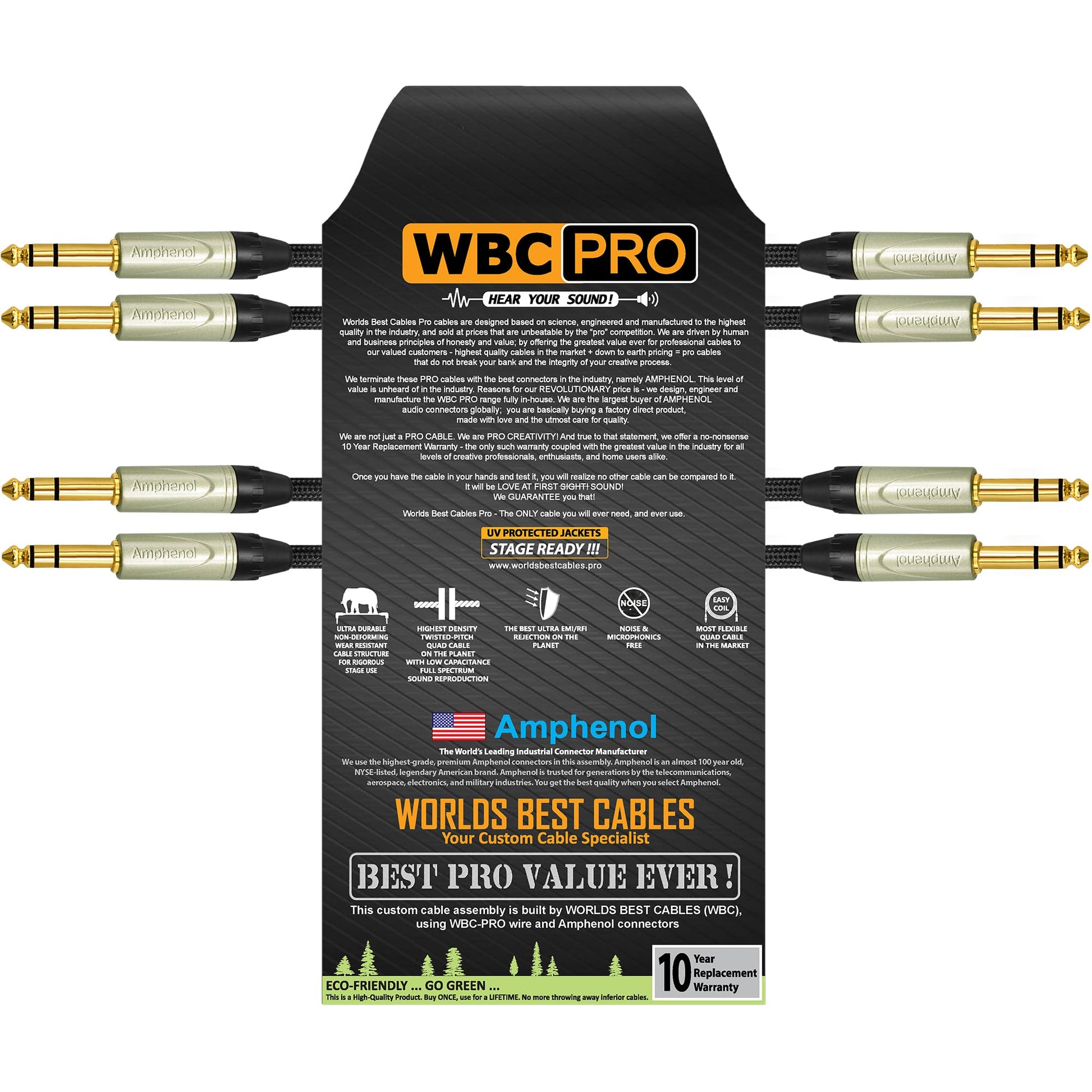 Cable Estéreo TRS Star-Quad Ultra Silencioso WBC-PRO-Amphenol Tweed 6 Pulgadas