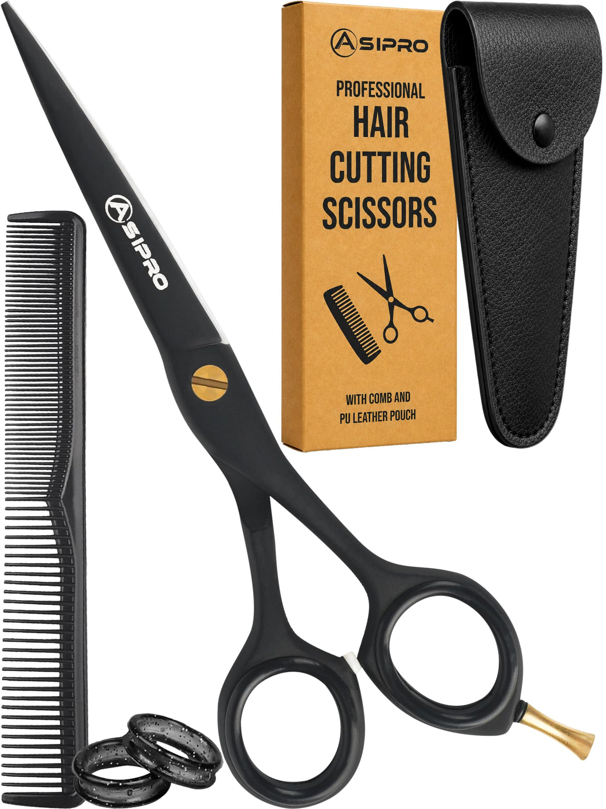 ASIPRO Tijeras profesionales de corte de pelo, 16,5 cm + bolsa y peine, tijeras profesionales Tijeras para Cortar Cabello tijeras de pelo para mujeres, hombres y niños, tijeras de corte de pelo de