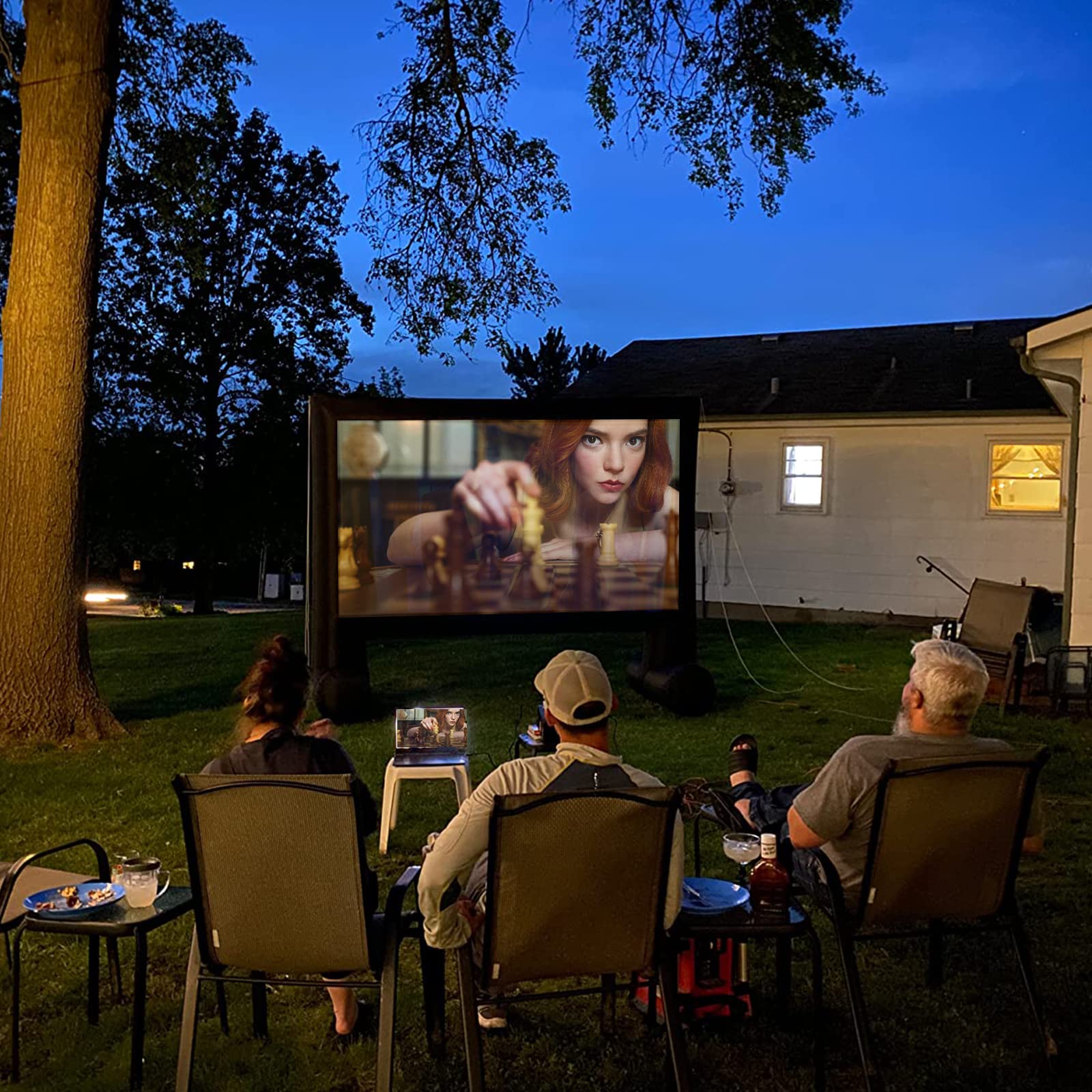 visualización inflable de película de 15 pies, proyector, proyector, visualización de proyección de lona para fiestas al aire última intervensión, incluye ventilador de gran potencia, estacas de base, corbatas y bolsa de almacenamiento, 4,5 m., 15ft