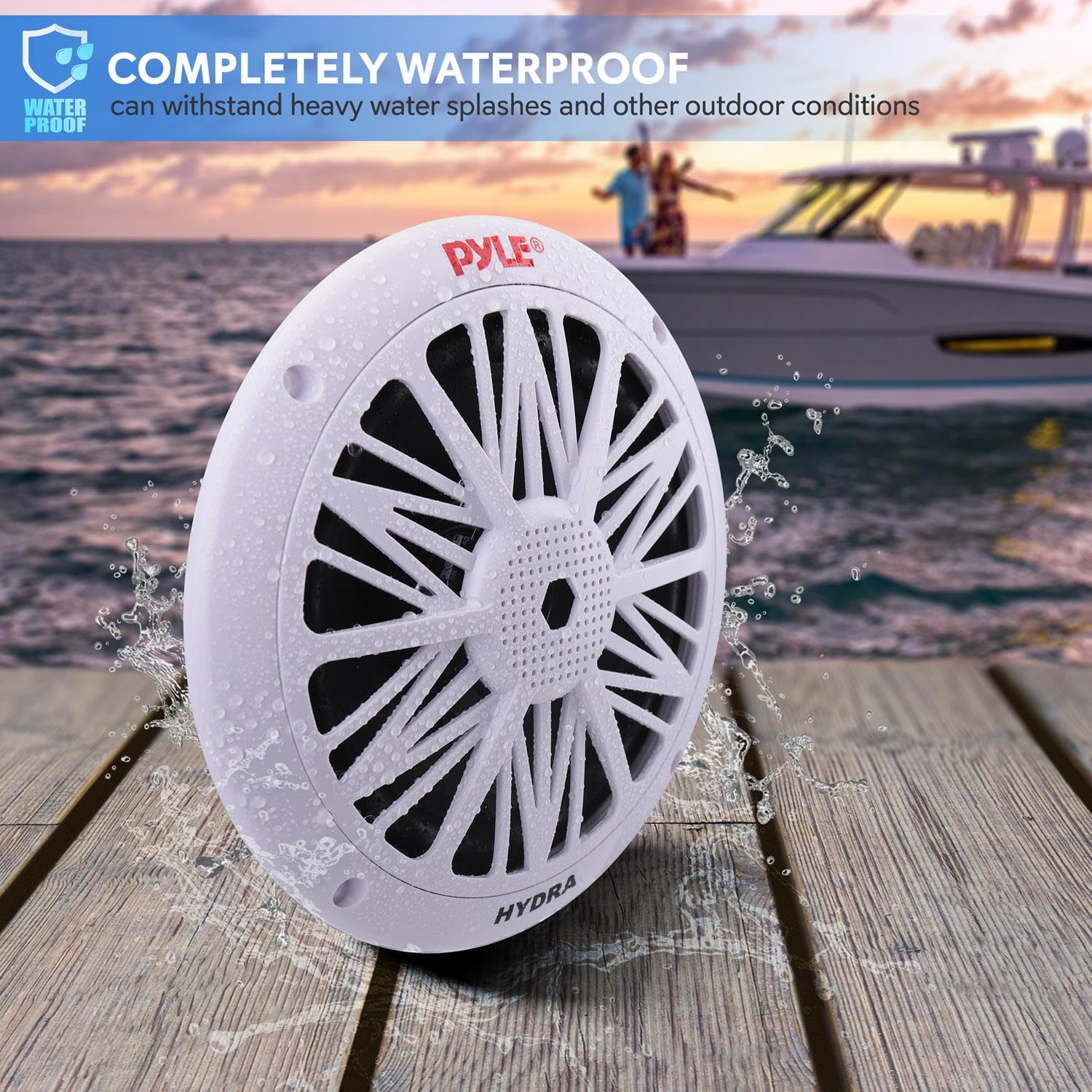 Pyle Bocinas Marinas 6.5 Pulgadas 200 Vatios, Altavoces para Exteriores, Impermeables y Resistentes, Cono Policarbonato, Borde de Goma Butílica, 1 Par