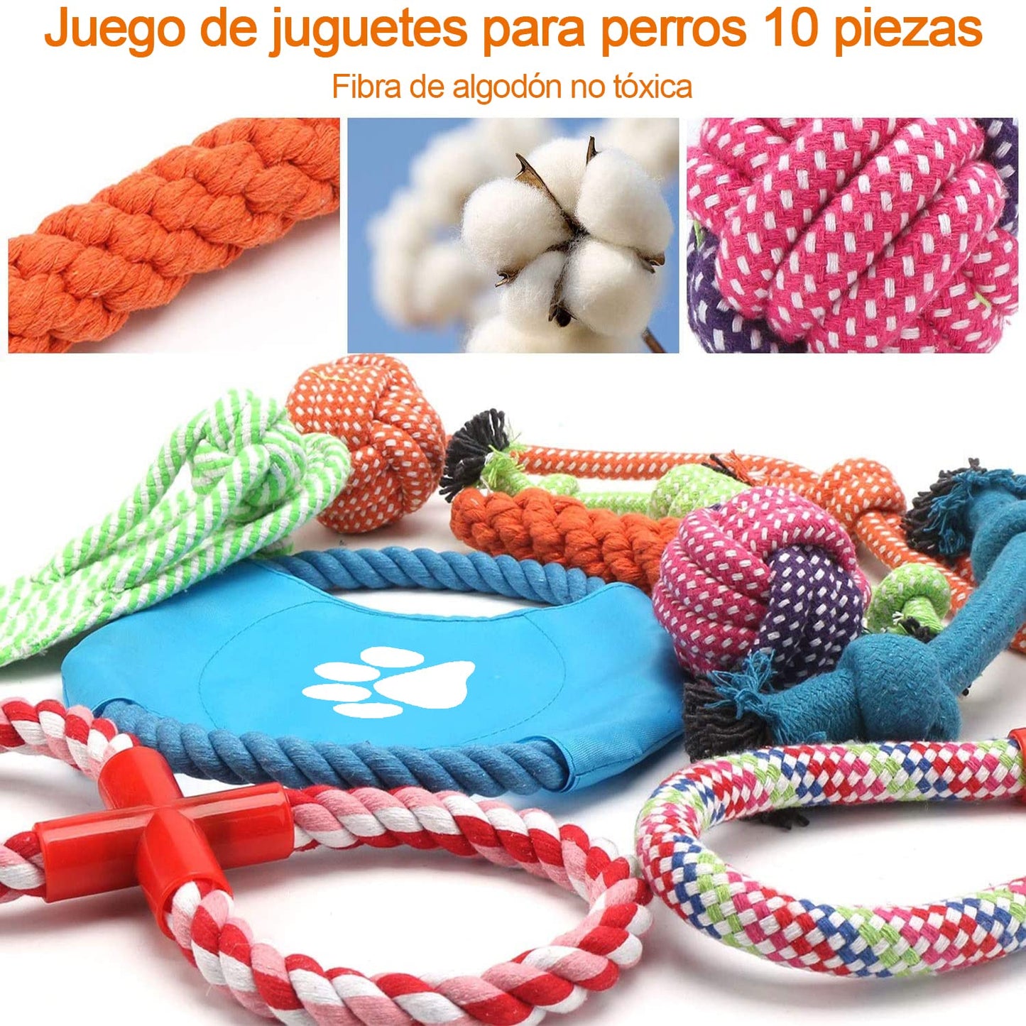 KAMYSEN Contiene 10 Juguetes, Juguete con Correa para Perros, Entrena Dientes de Cachorro para lanzar y Varios Juegos, 100% no tóxico, pequeño Juguete Interactivo para Mascotas de tamaño Mediano.