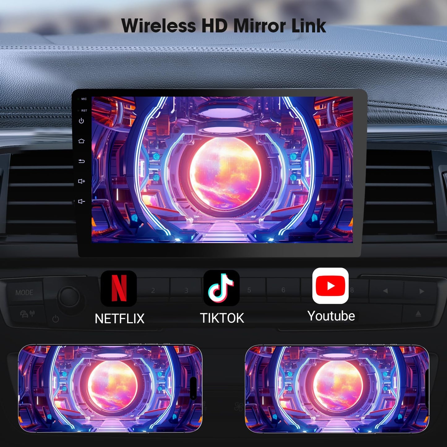 Carplay - visualización portátil para coche, coche de 9 pulgadas, inalámbrica CarPlay y Android Auto, cámara de respaldo, estéreo de coche doble din, navegación GPS, ZLink, receptores de audio