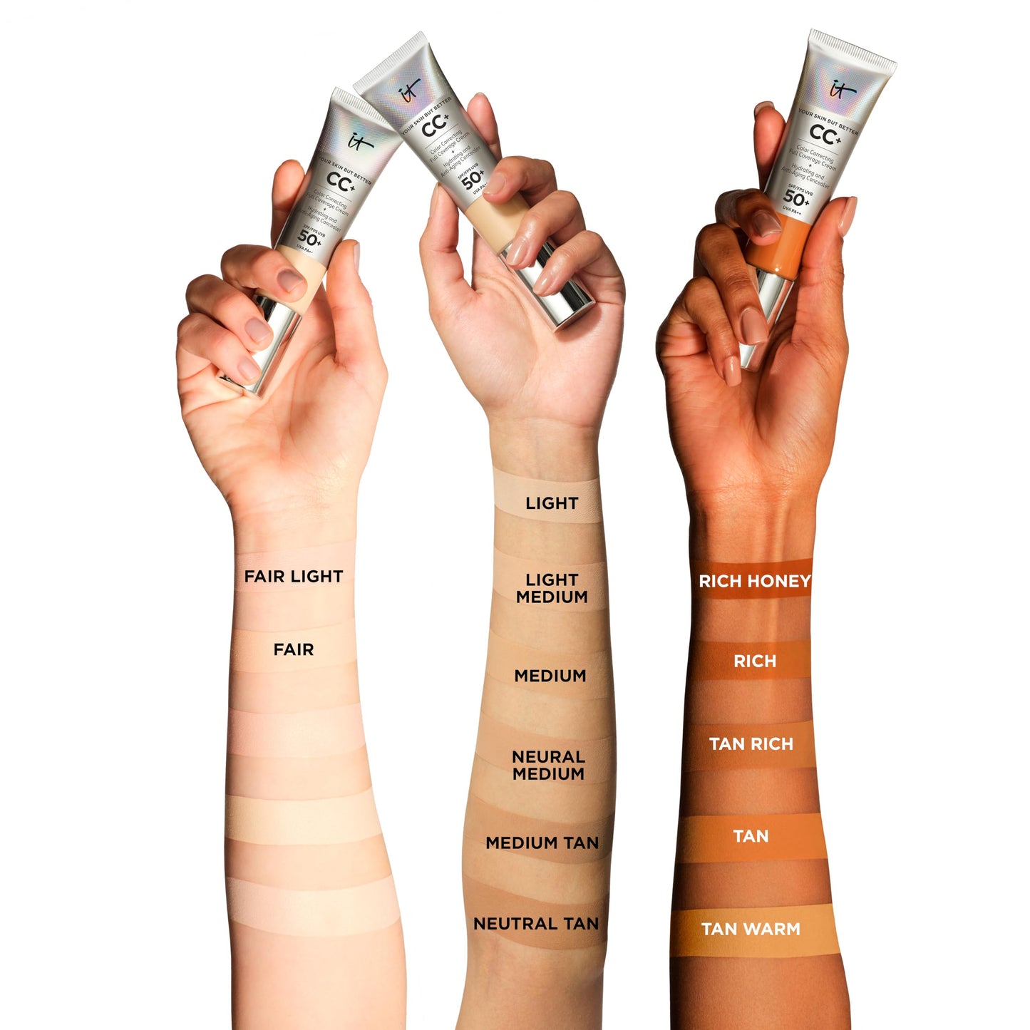 It Cosmetics CC+ Cream FPS 50 Fair Light, base de maquillaje con FPS 50, 32 ml