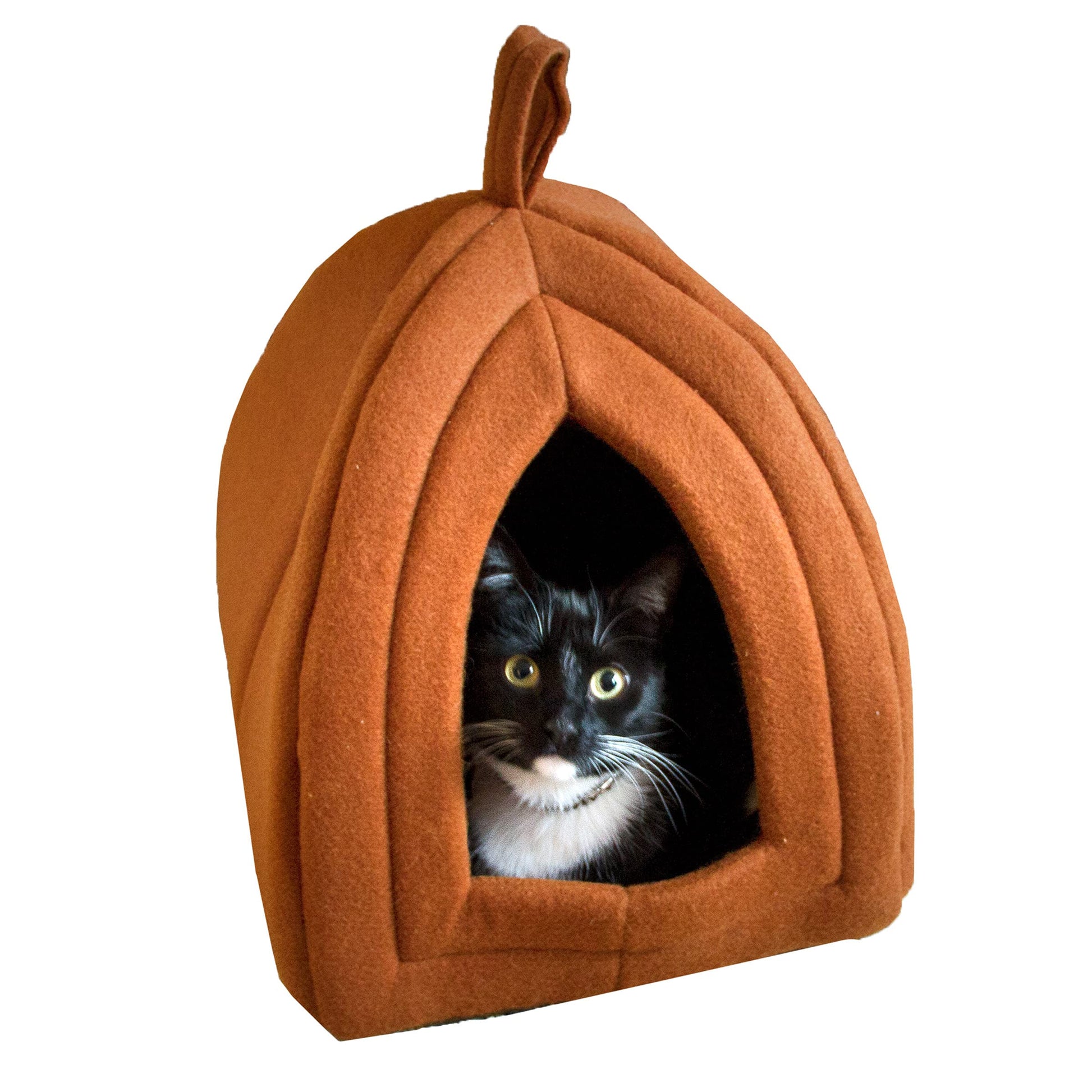Petmaker Cozy Kitty Tent Igloo Plush Cat Bed, Brown