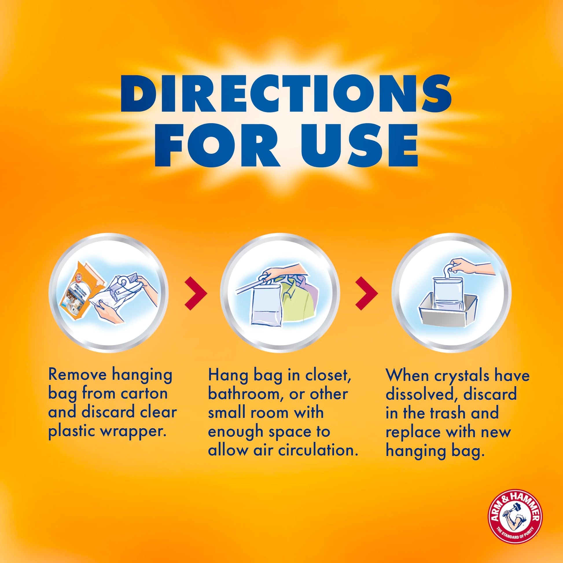 Arm & Hammer - Amortiguador de humedad y eliminador de olores, 16 onzas, paquete de 6, explosiones limpias, absorbentes de humedad para clóset y habitaciones pequeñas, frescura duradera