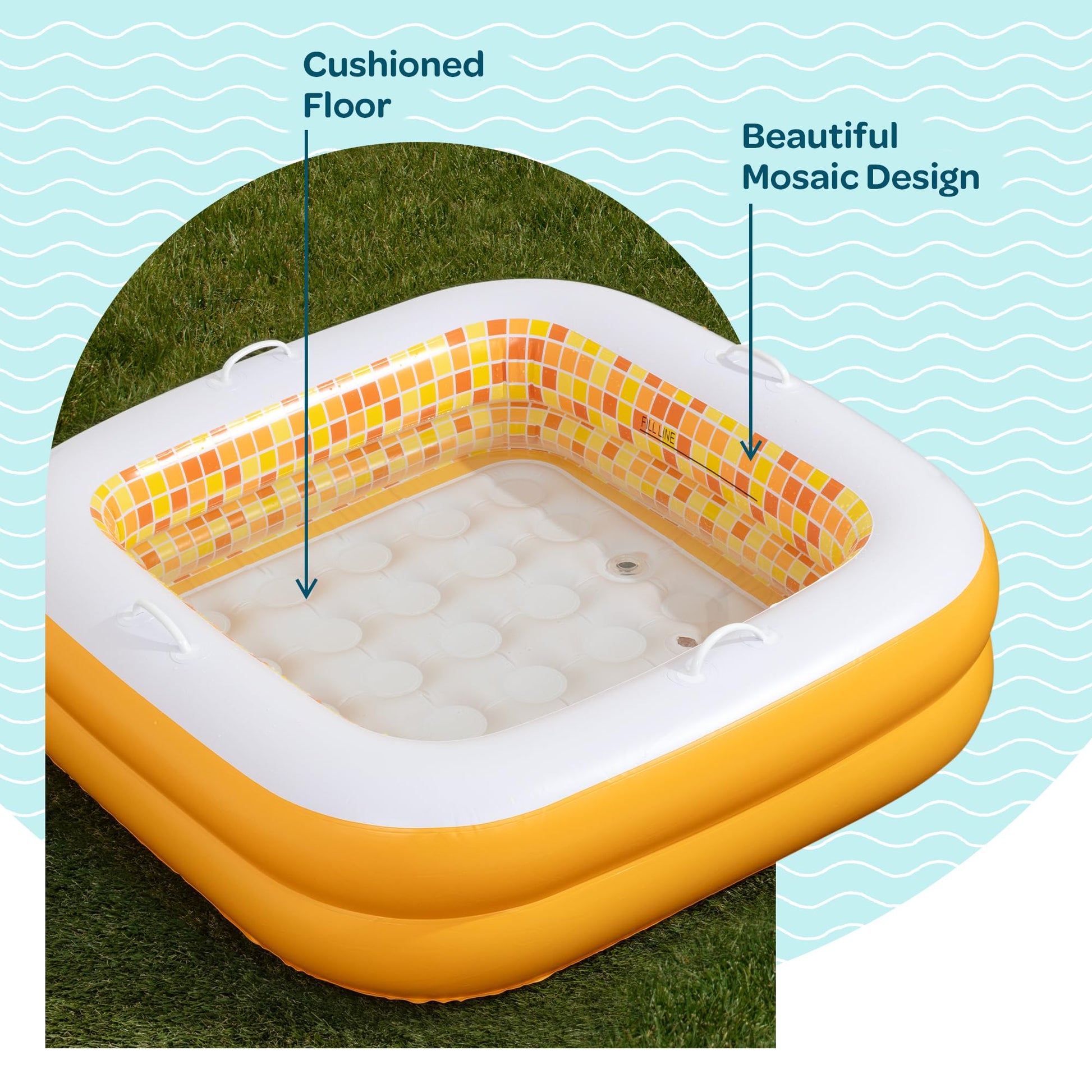 Piscina Inflable para Bebés y Niños Pequeños Segura para la Piel Pequeña Cuadrada con Piso Acolchado y Drenaje