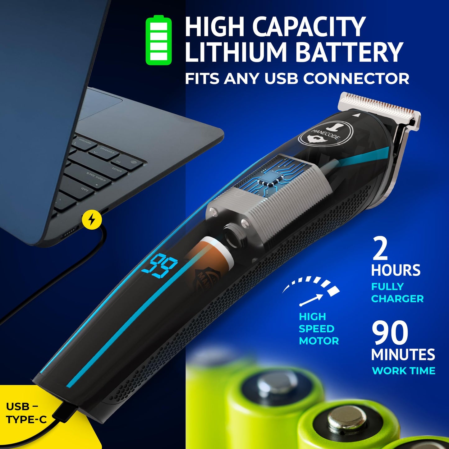 Cortadora de barba y pelo 11 en 1 para hombre, USB-C, impermeable, kit de aseo múltiple con pantalla LED