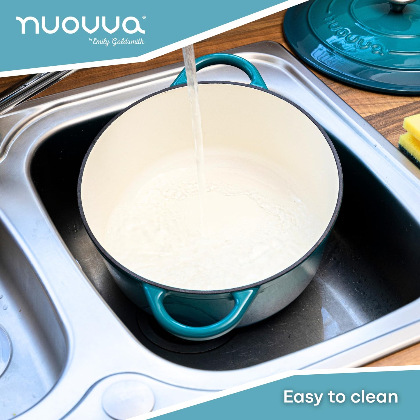 Nuovva - Horno Holandés de Hierro Fundido con Tapa - Cacerola Esmaltada Antiadherente - Verde Azulado, 7.3 Cuartos de Galón, 30 cm