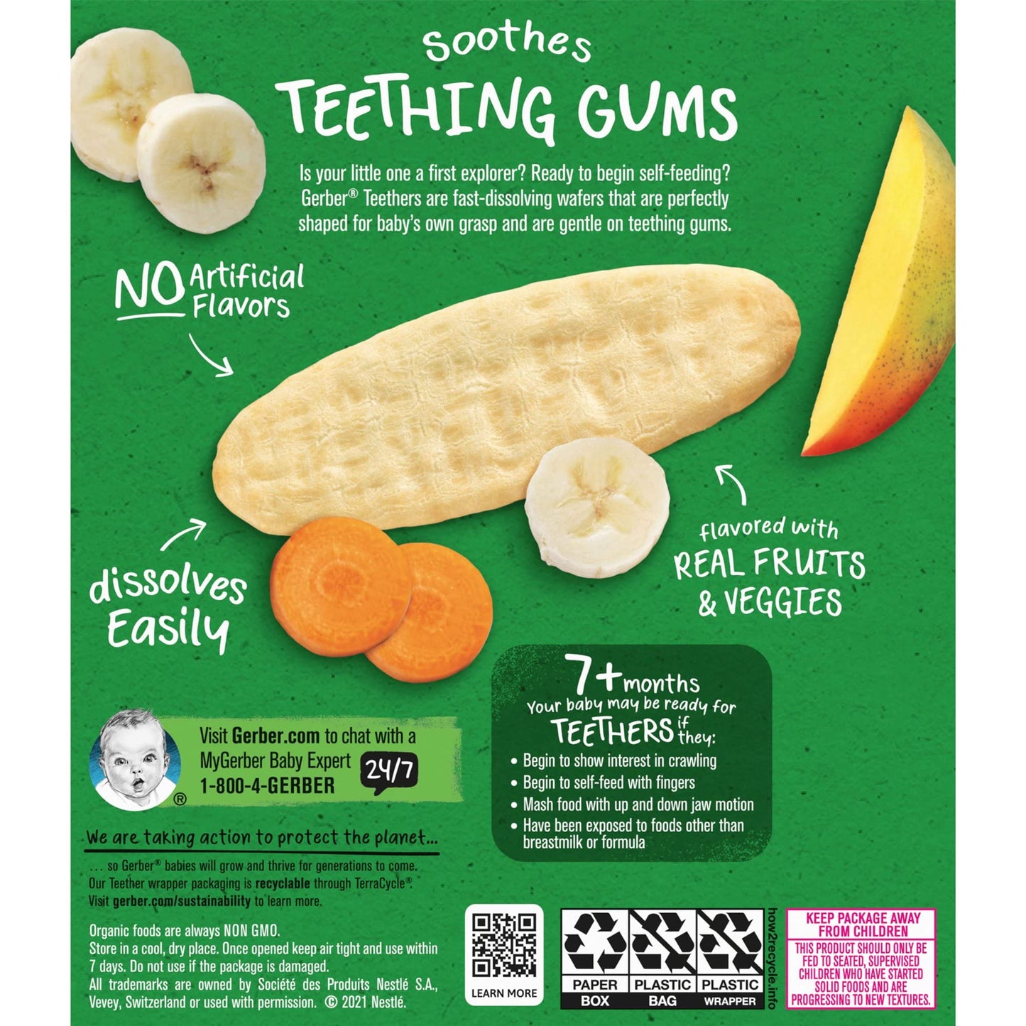 Gerber Teethers Baby Snacks para Bebé Galletas para Bebé Saludables Importadas - 24 teethers - 1.7oz (Mango Banana Carrot)